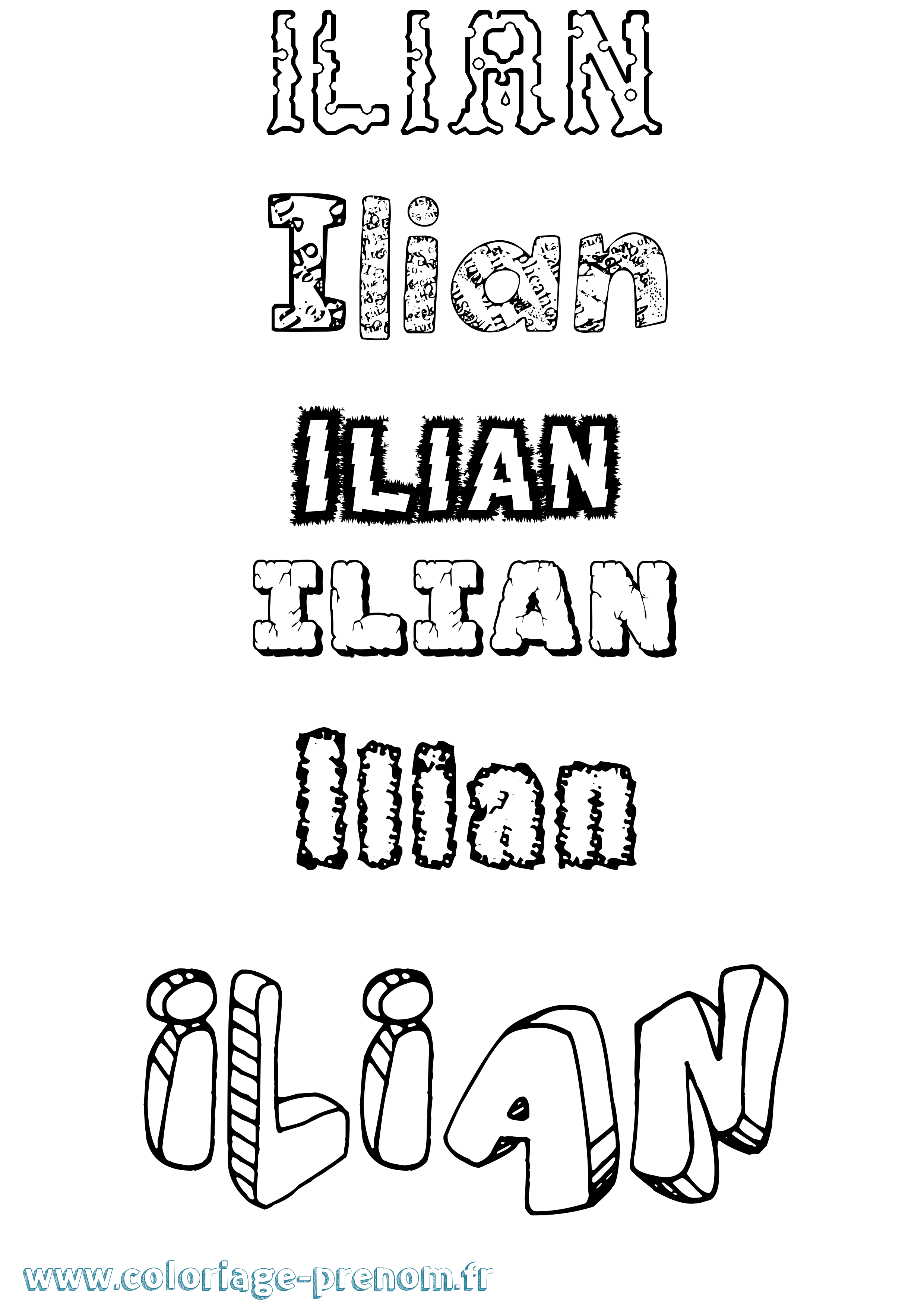 Coloriage prénom Ilian Destructuré