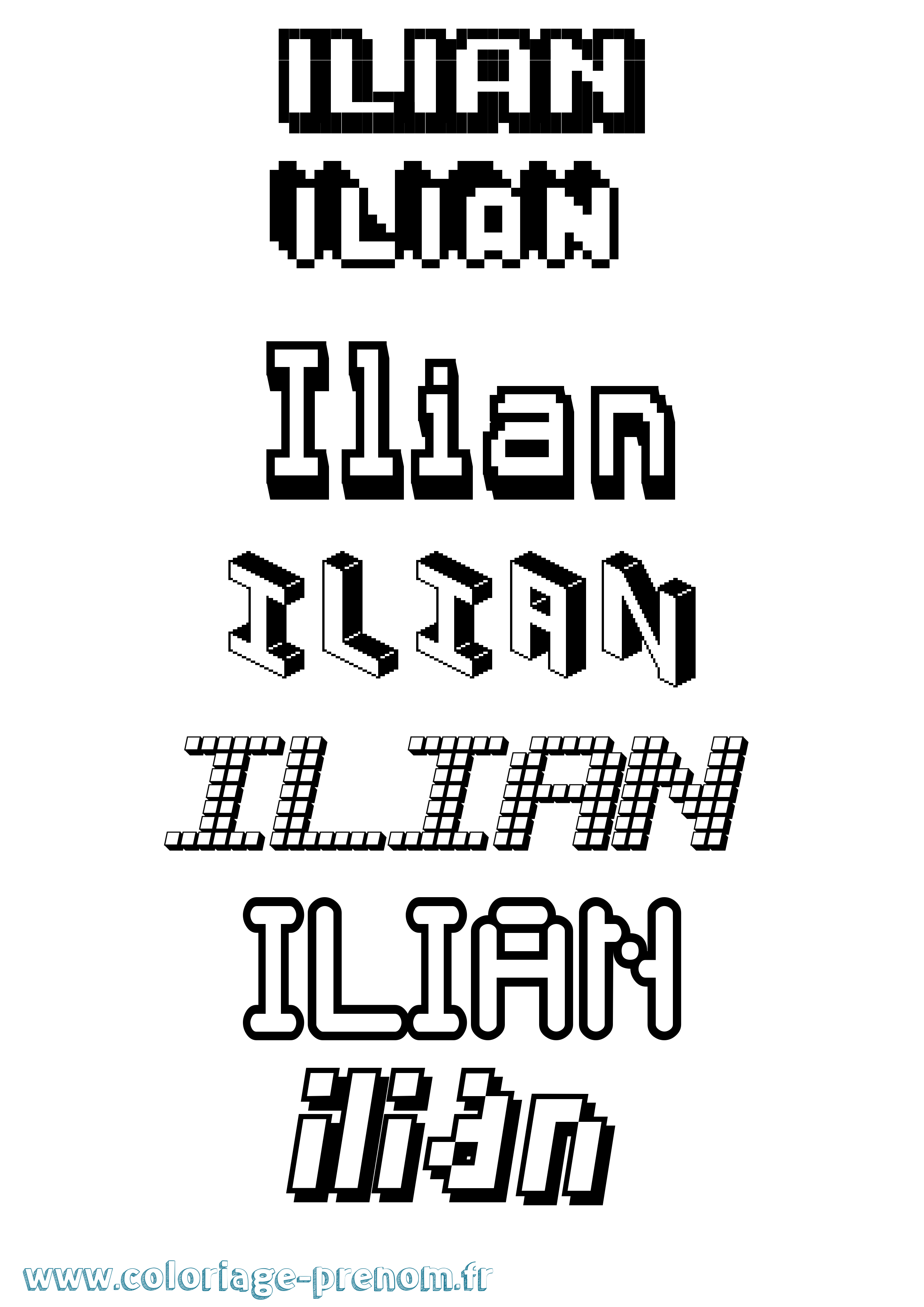 Coloriage prénom Ilian Pixel