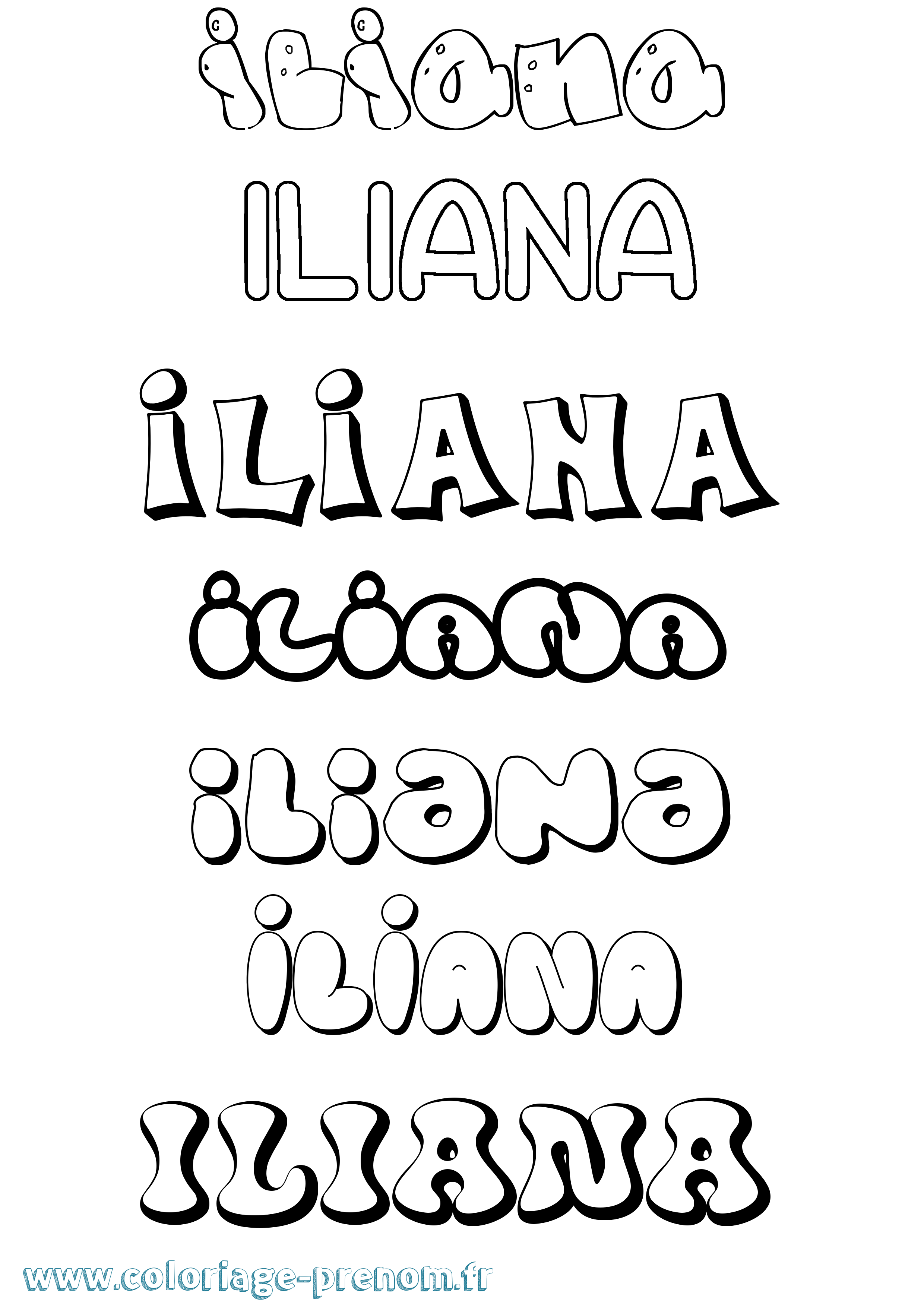 Coloriage prénom Iliana Bubble
