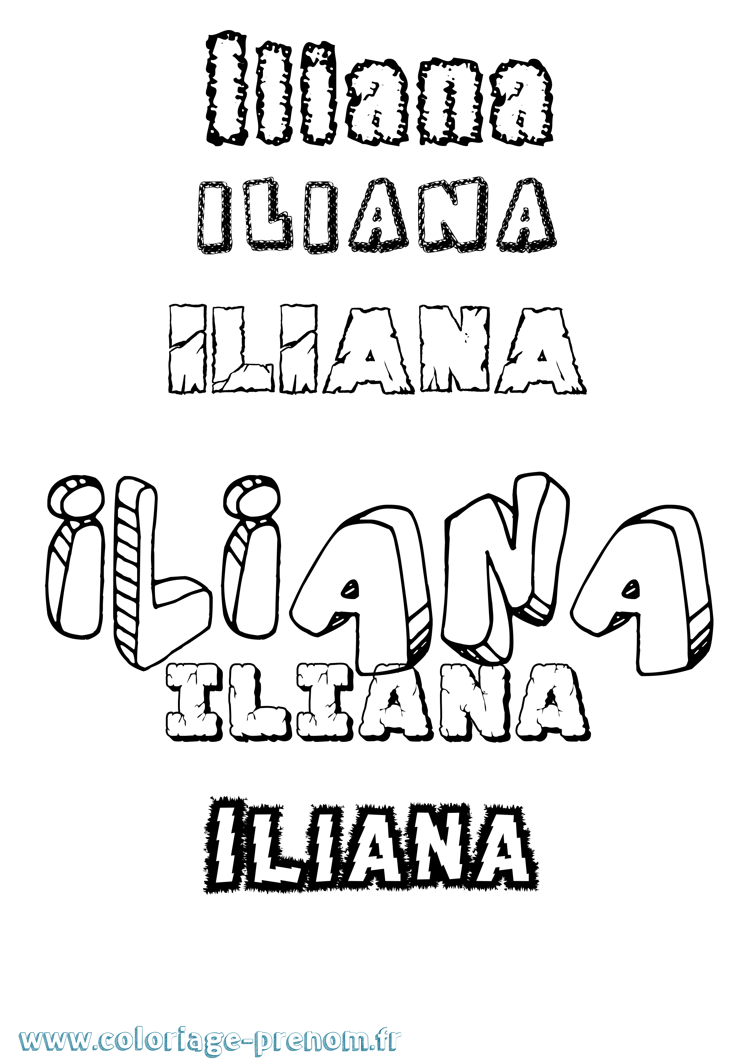 Coloriage prénom Iliana Destructuré