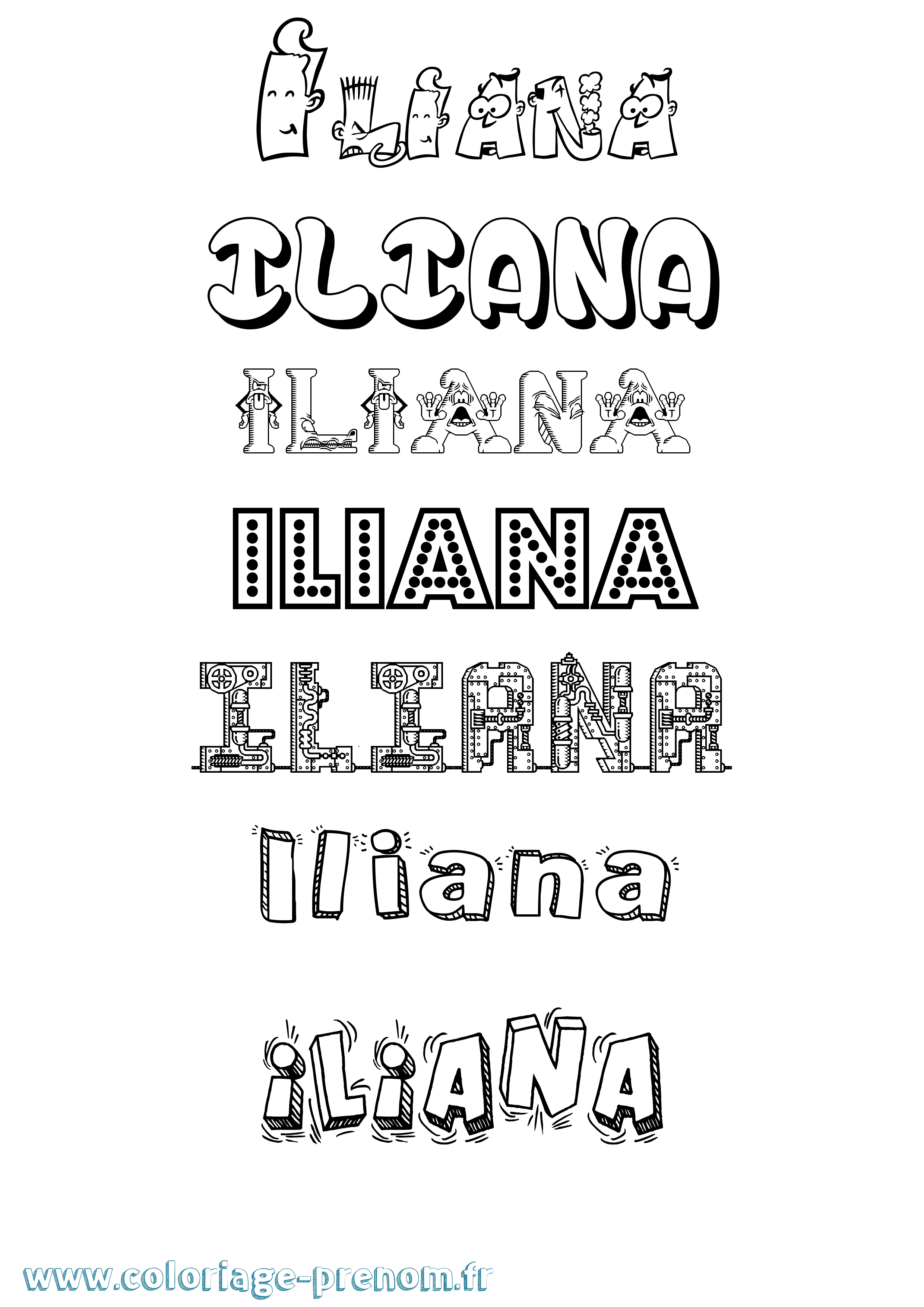 Coloriage prénom Iliana Fun