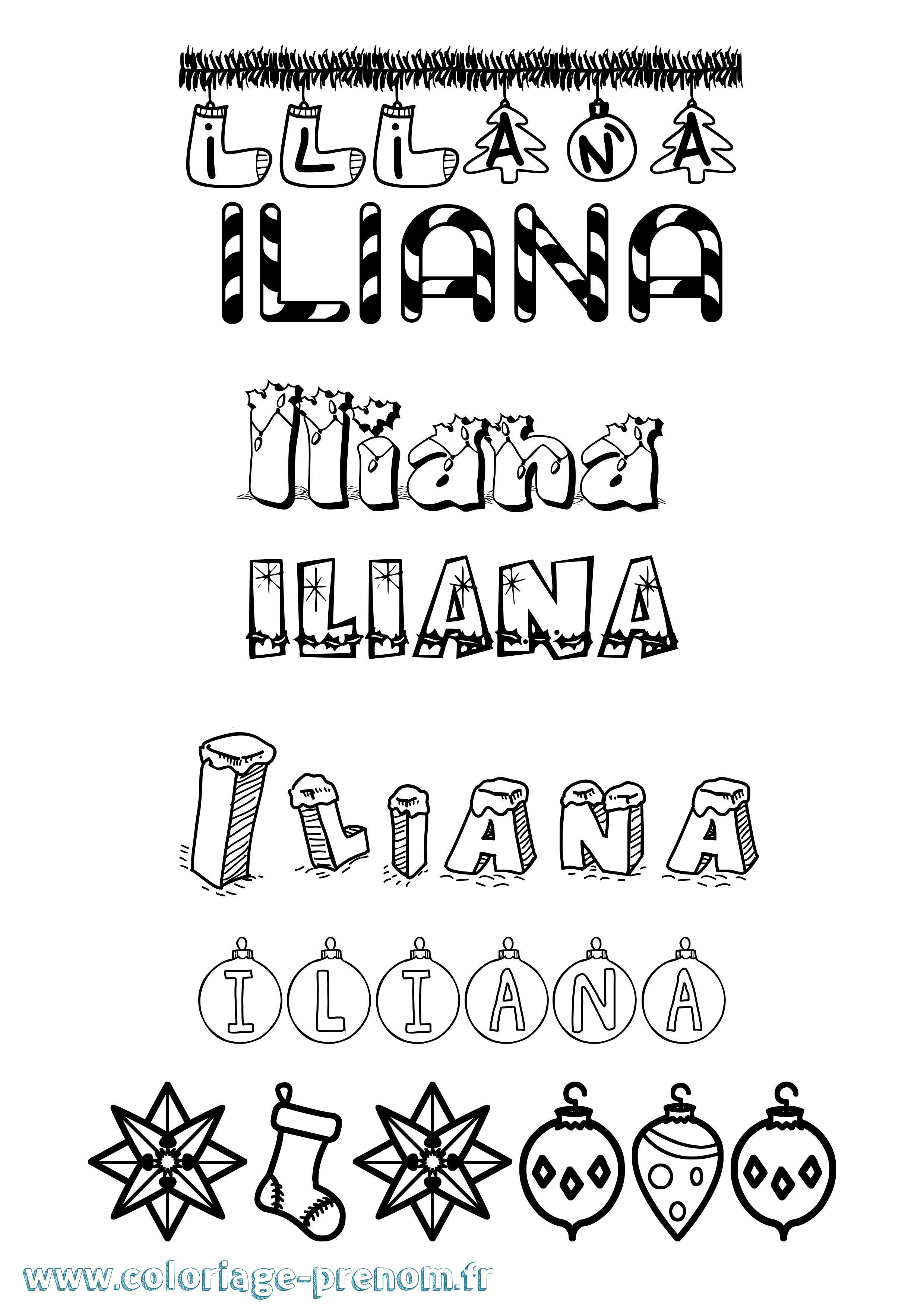 Coloriage prénom Iliana Noël