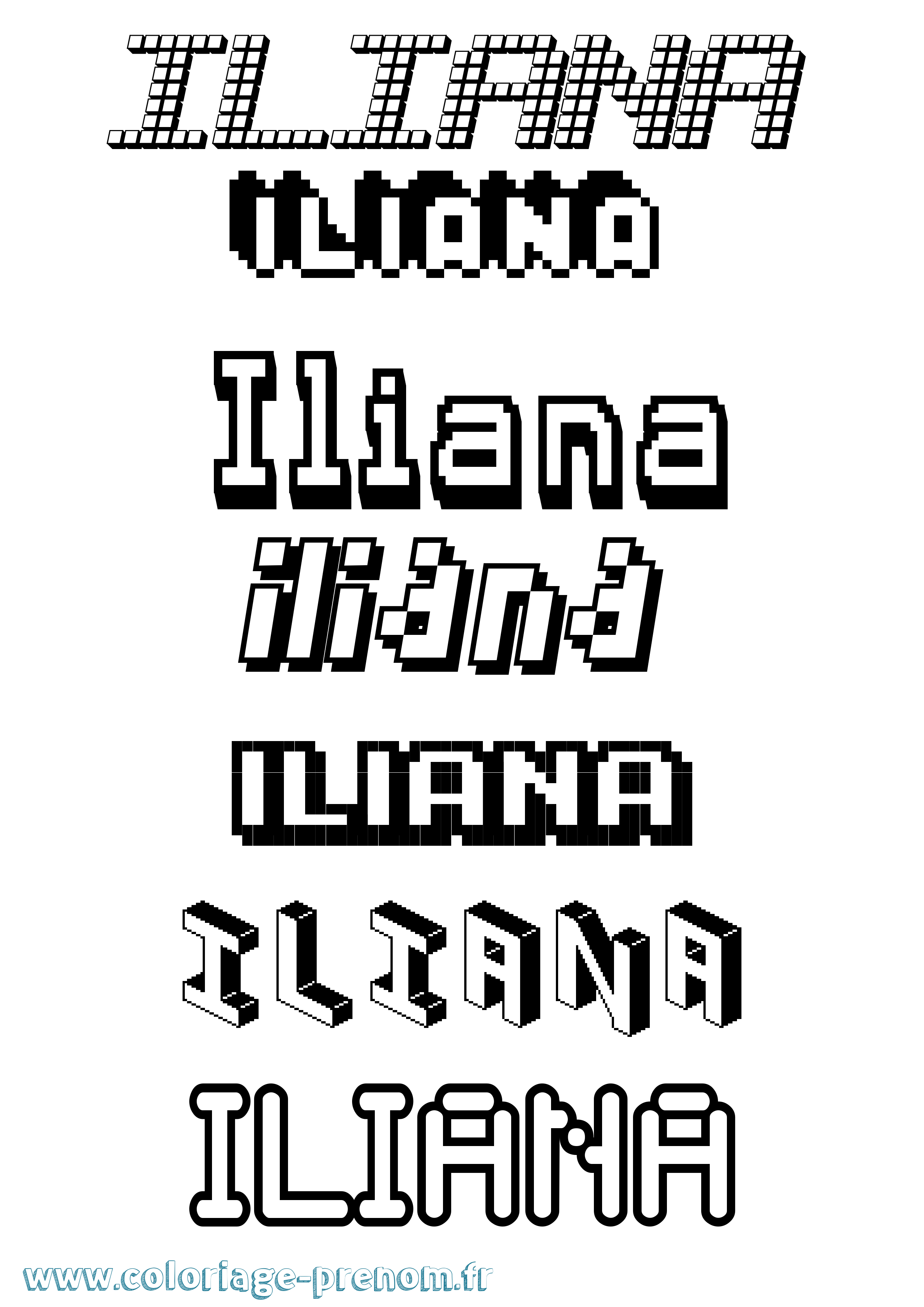 Coloriage prénom Iliana Pixel