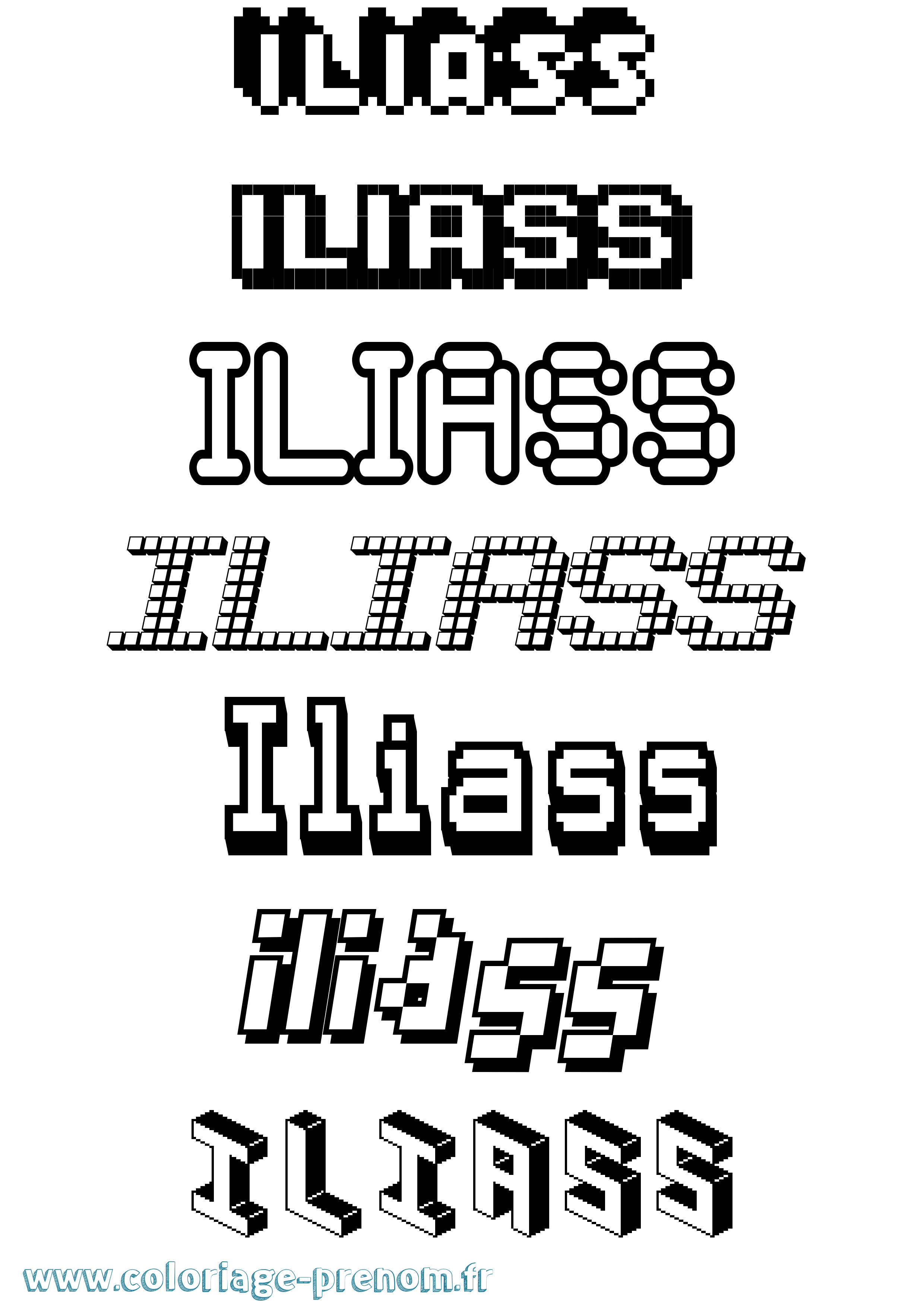 Coloriage prénom Iliass Pixel