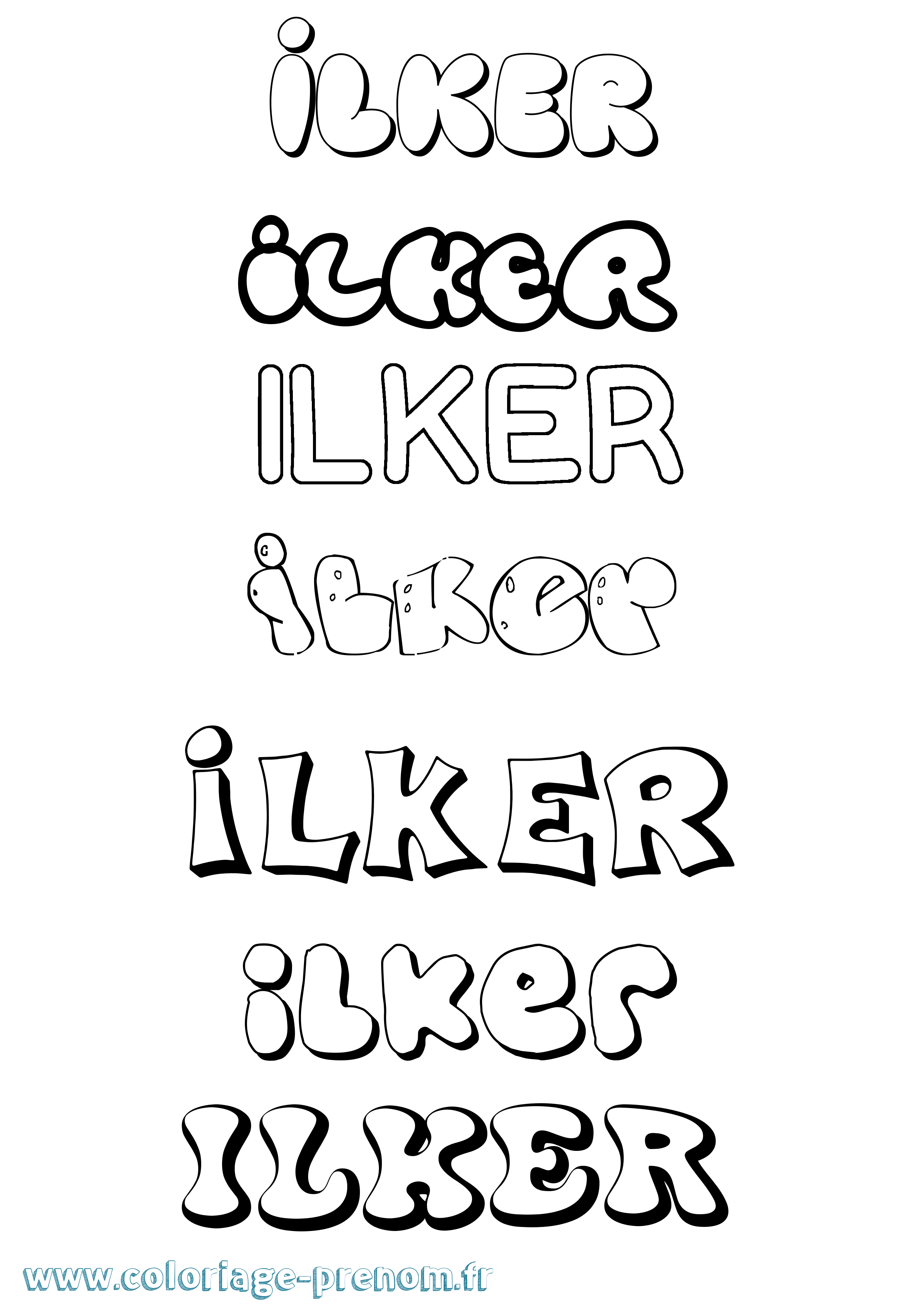 Coloriage prénom Ilker Bubble