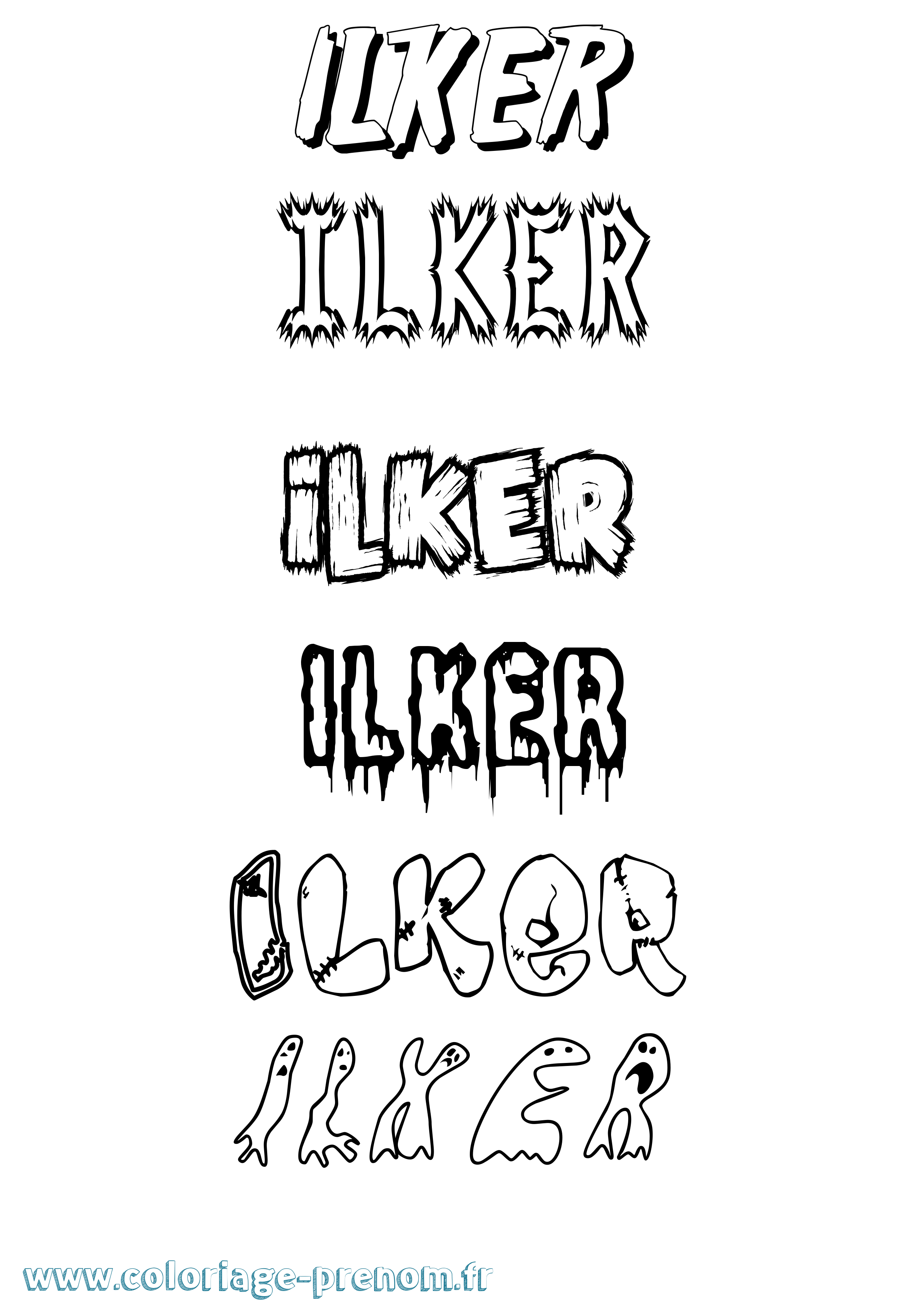 Coloriage prénom Ilker Frisson