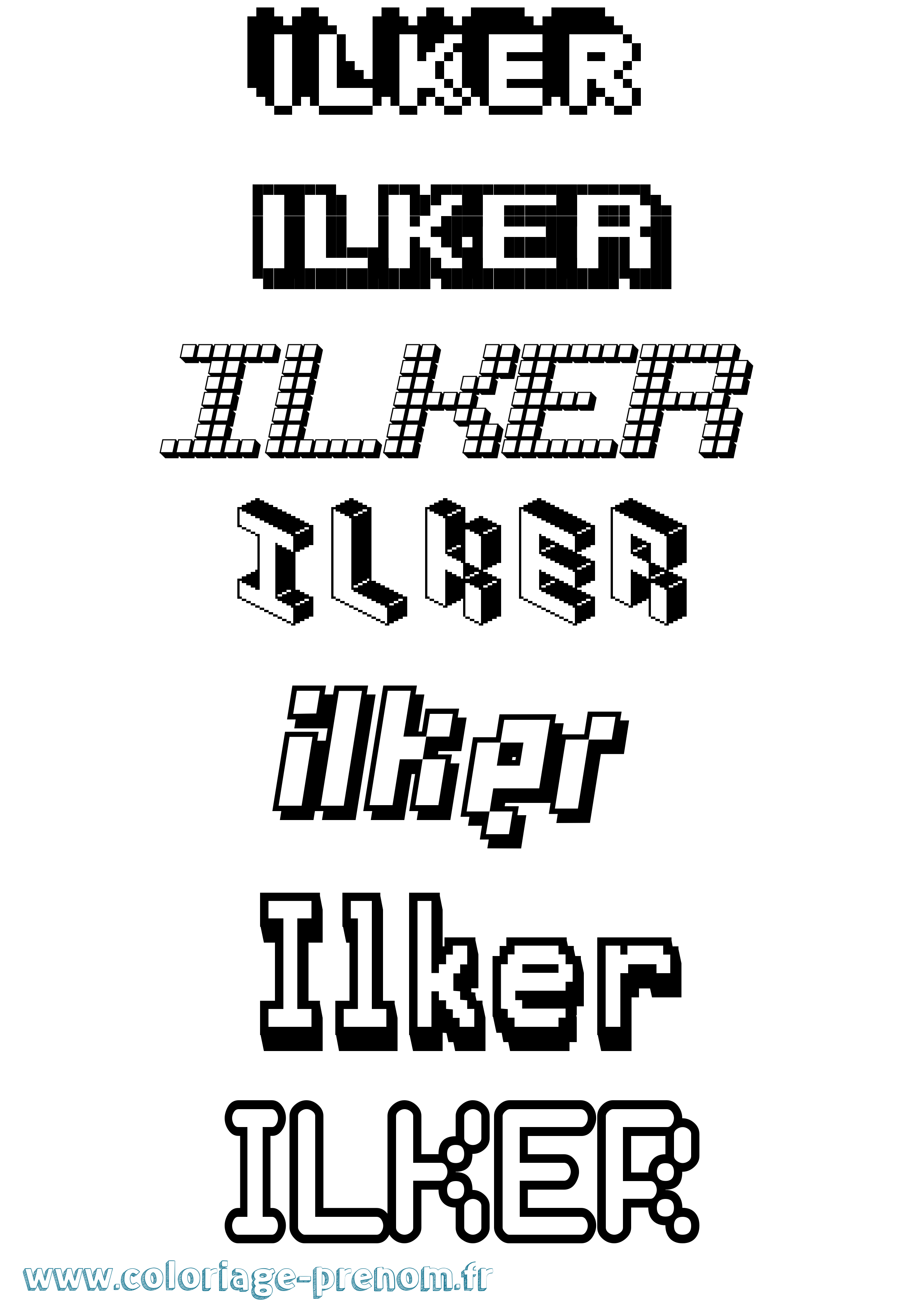 Coloriage prénom Ilker Pixel