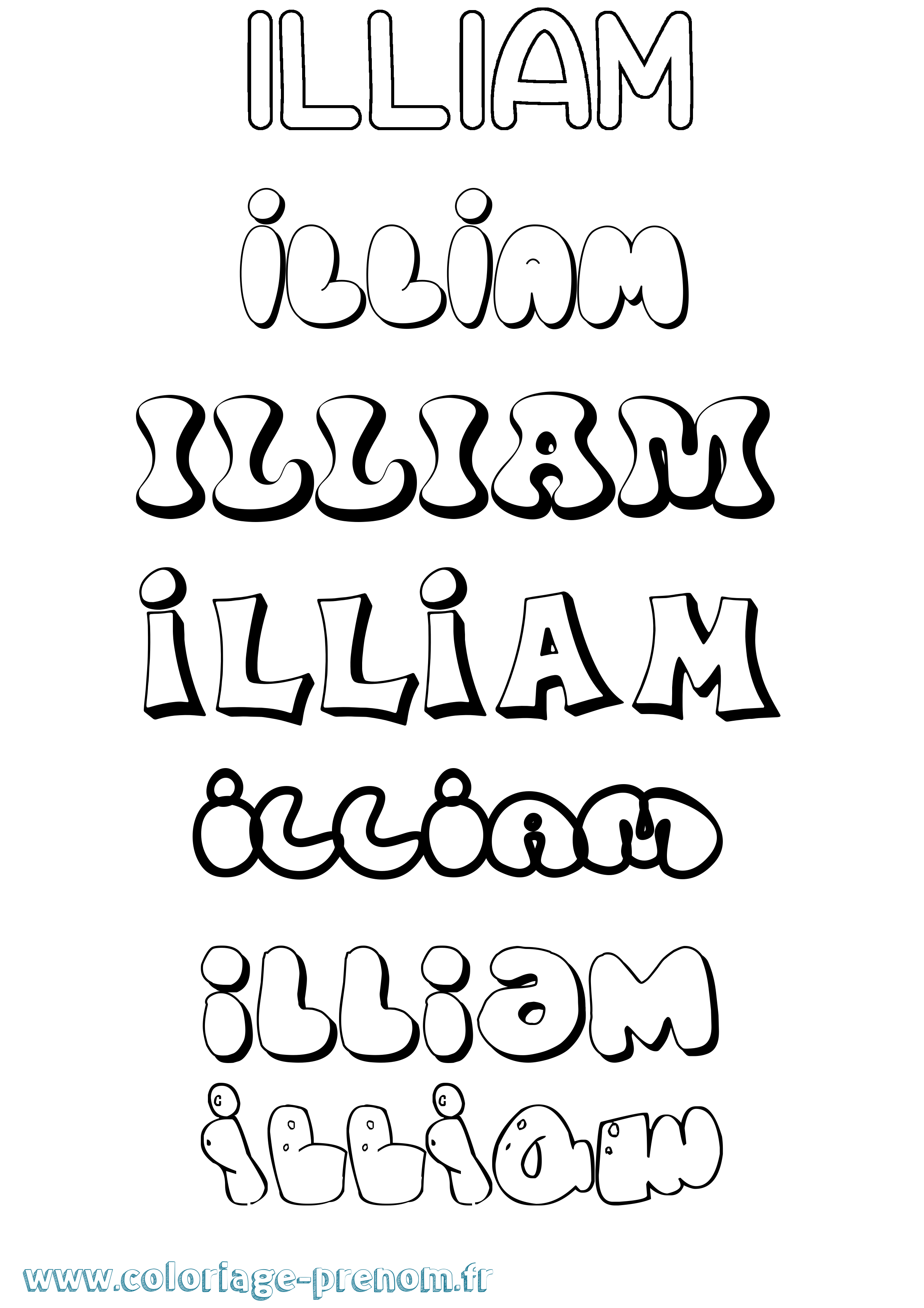 Coloriage prénom Illiam Bubble