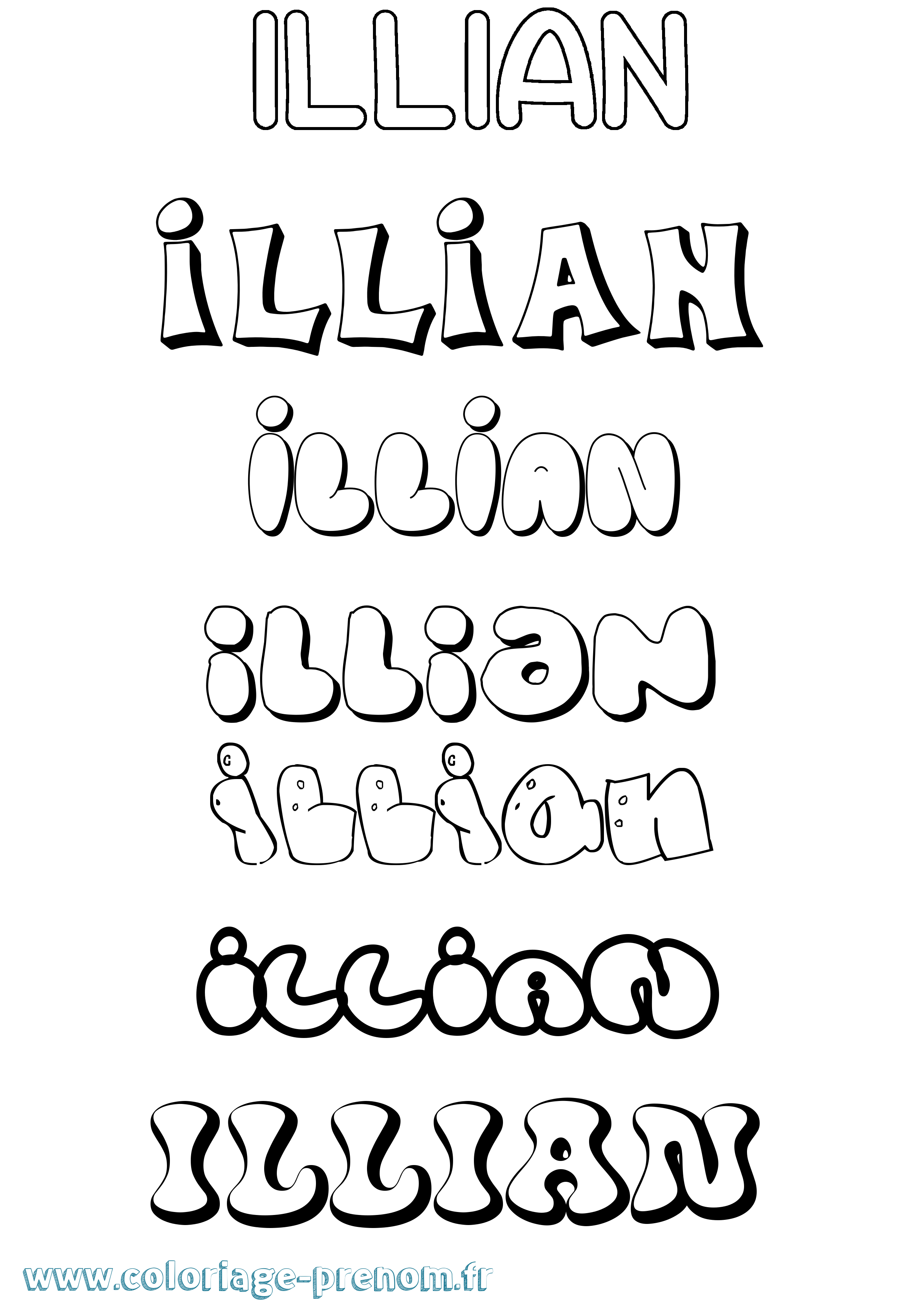 Coloriage prénom Illian Bubble
