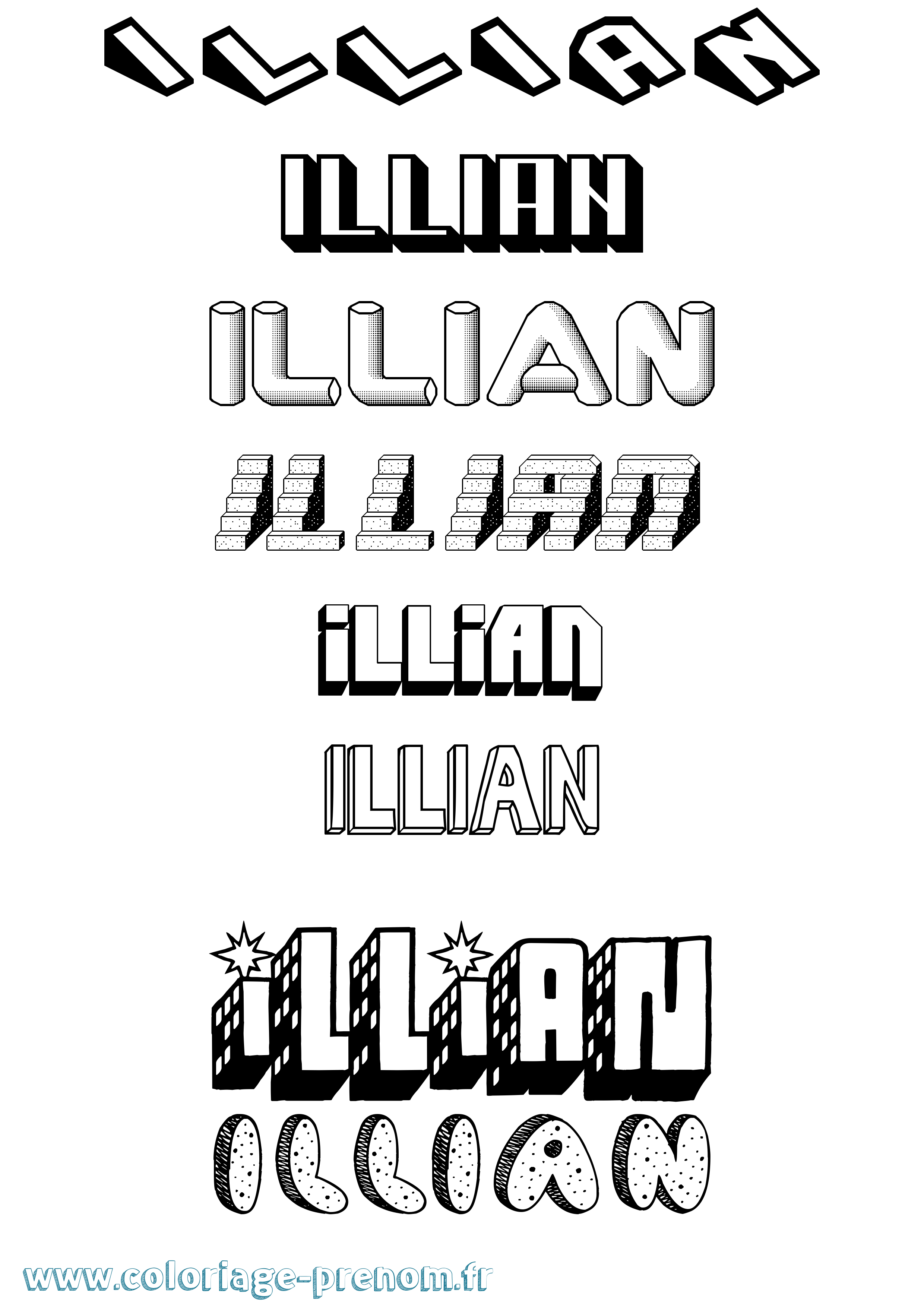 Coloriage Illian Effet 3D Coloriage prénom Illian Effet 3D