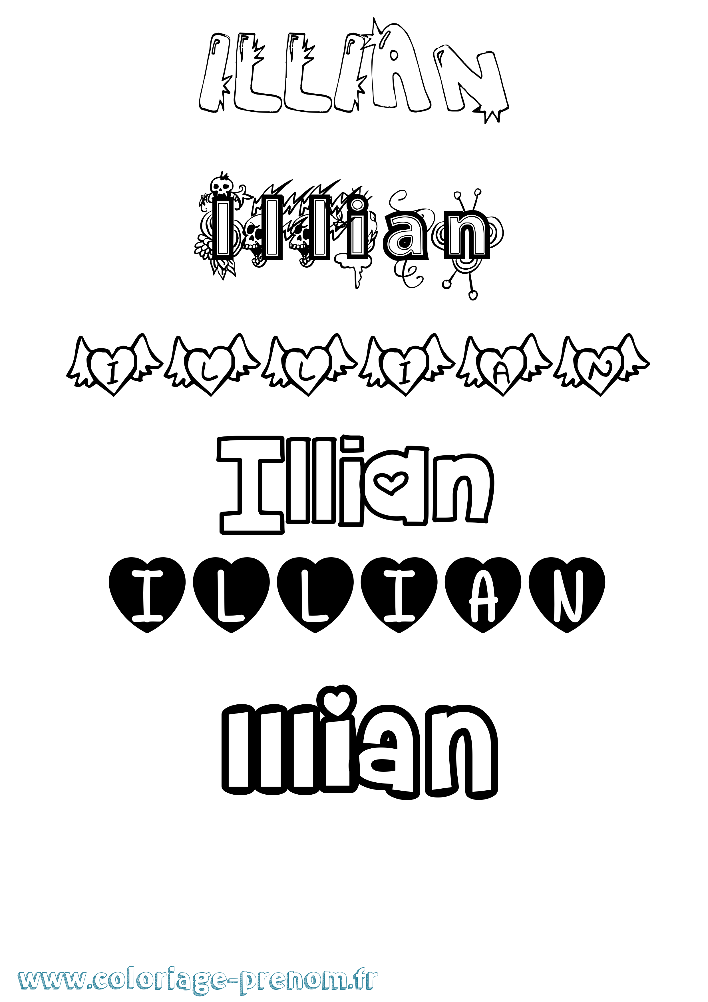 Coloriage Illian Girly Coloriage prénom Illian Girly