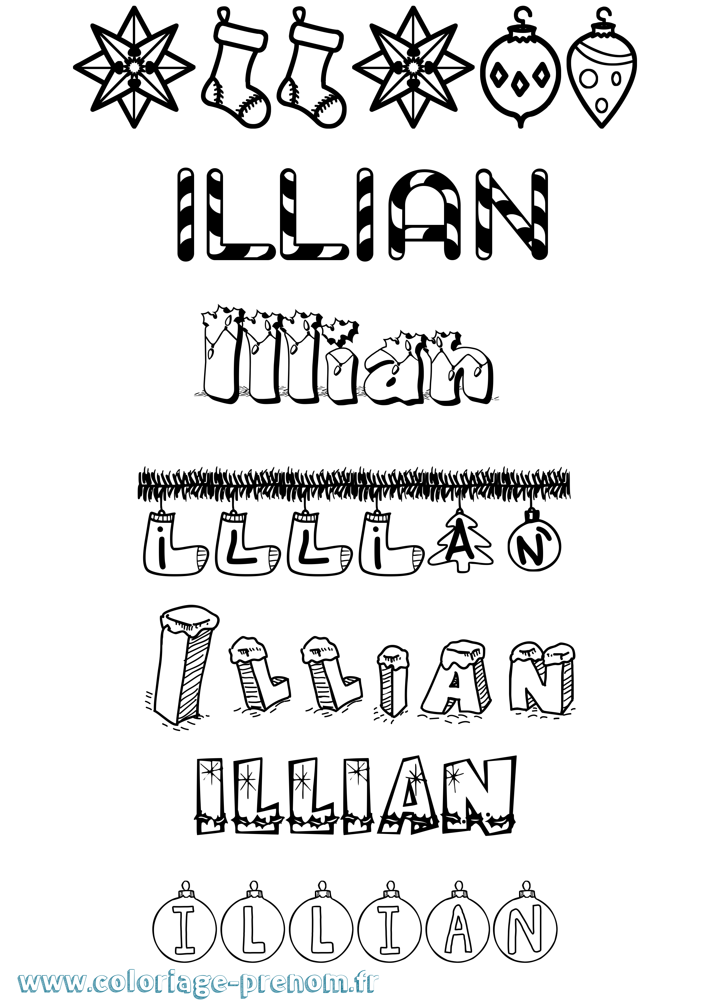 Coloriage Illian Noël Coloriage prénom Illian Noël