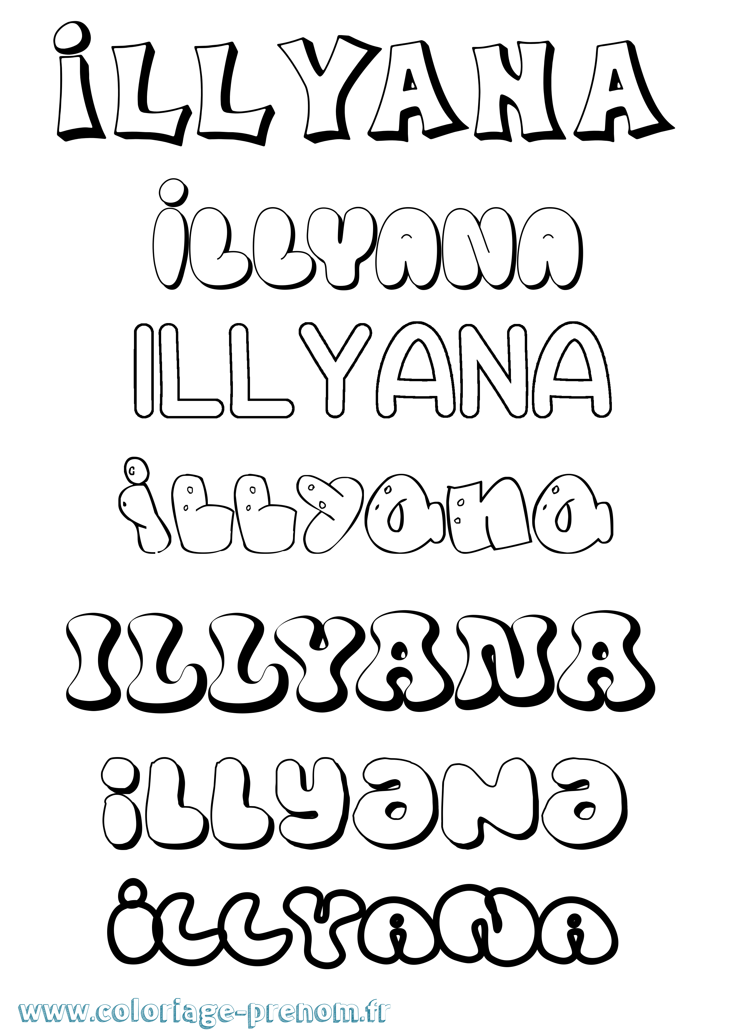 Coloriage Illyana Bubble Coloriage prénom Illyana Bubble