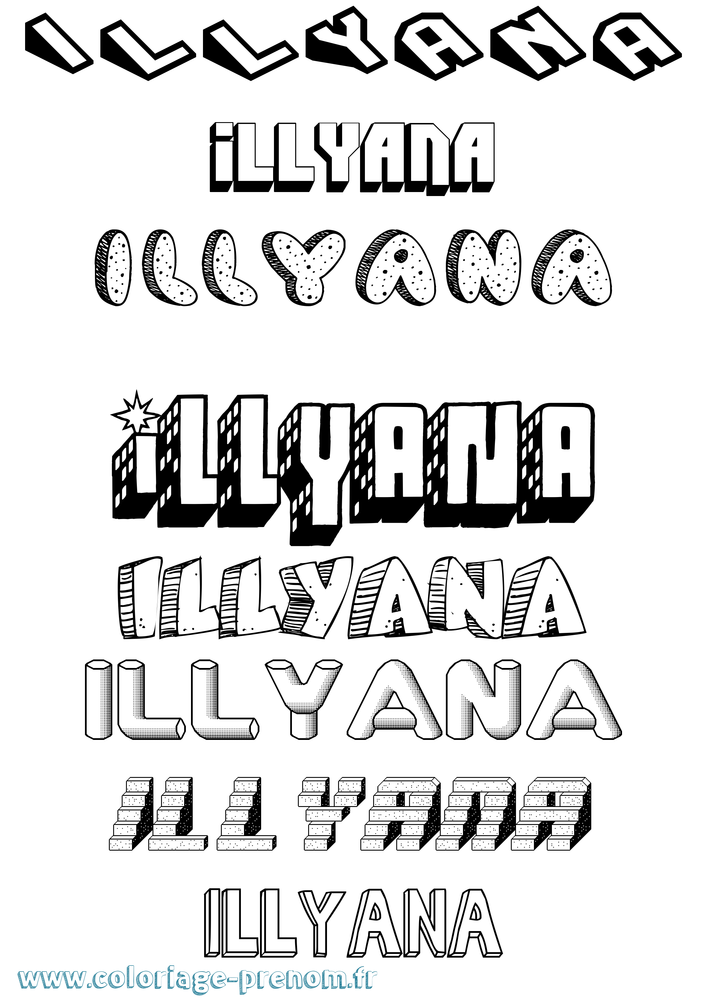 Coloriage Illyana Effet 3D Coloriage prénom Illyana Effet 3D