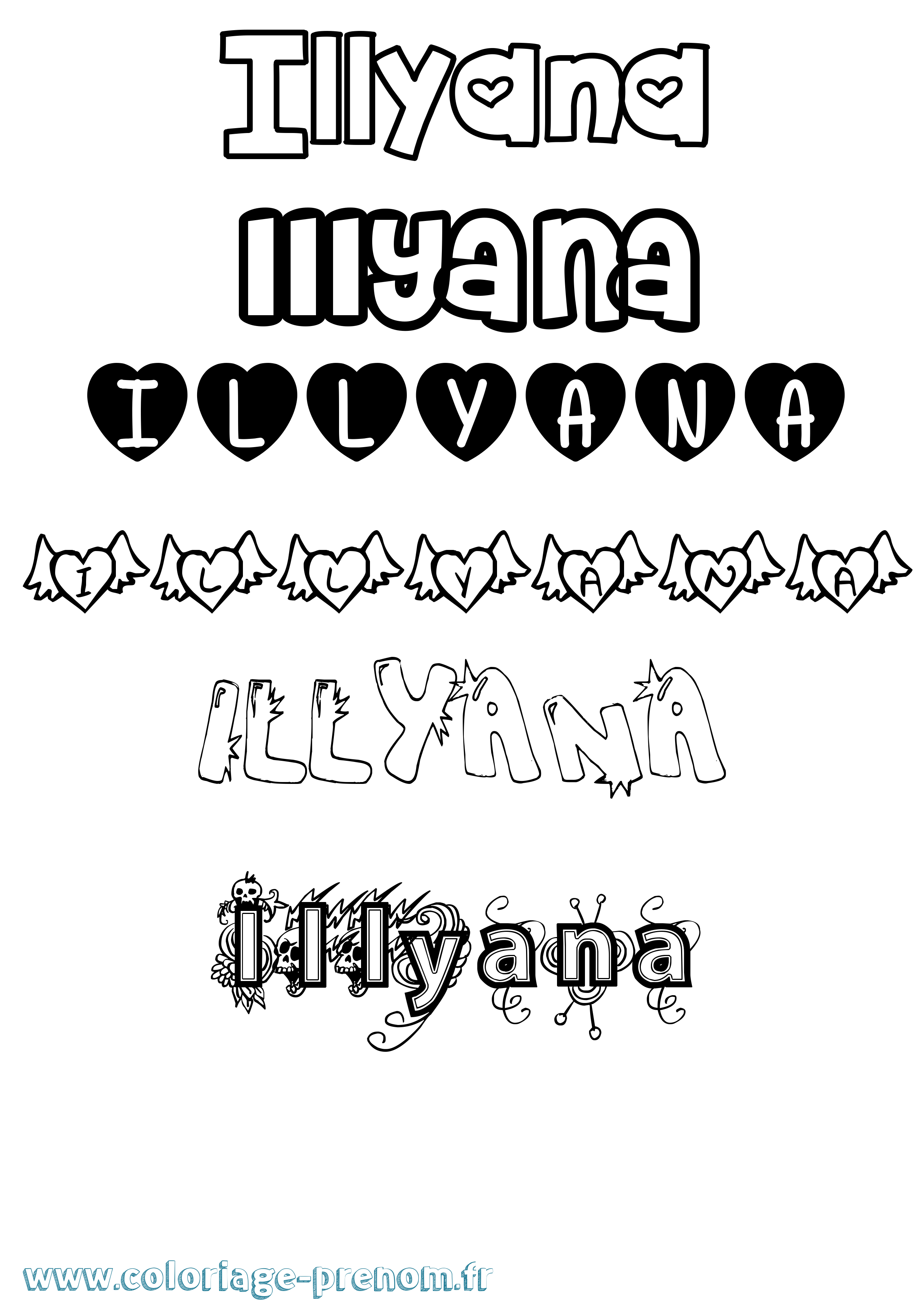 Coloriage Illyana Girly Coloriage prénom Illyana Girly