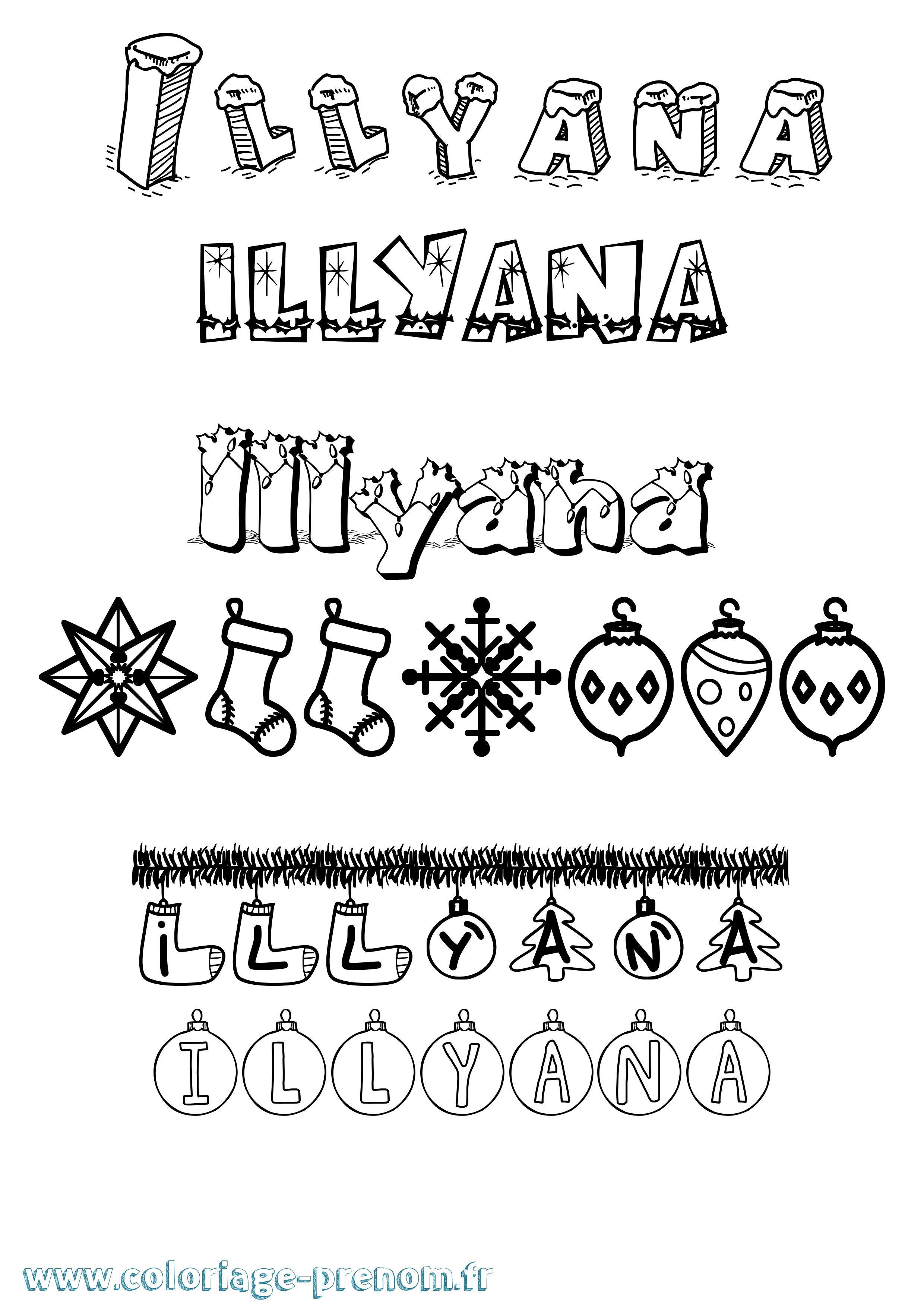 Coloriage Illyana Noël Coloriage prénom Illyana Noël