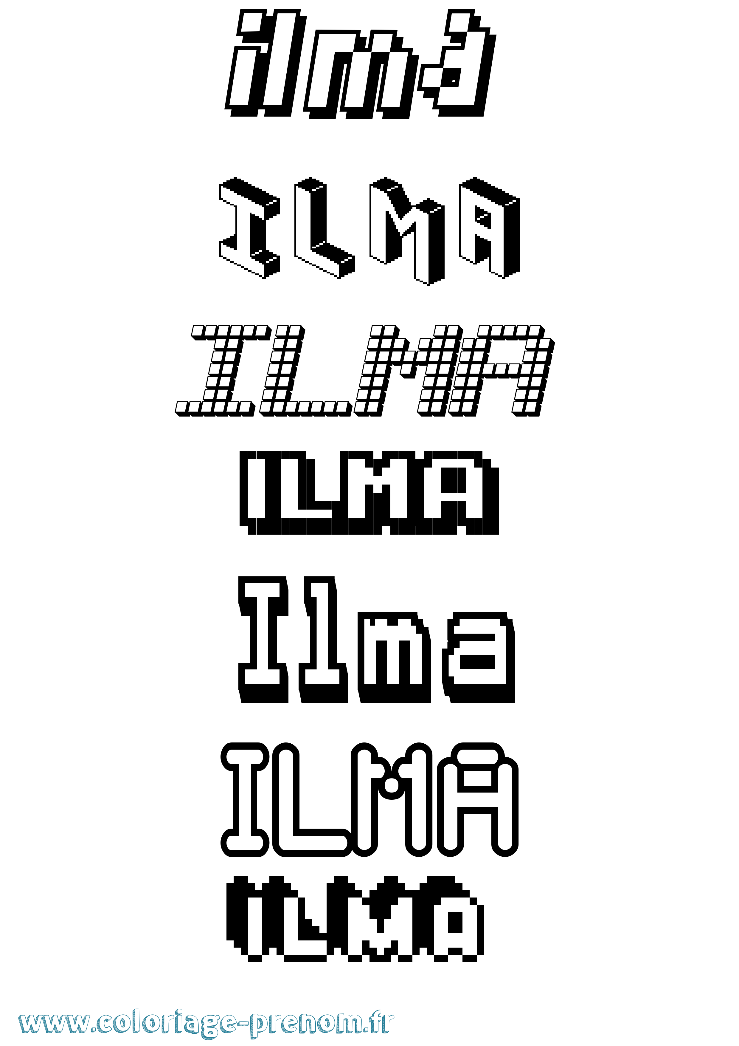 Coloriage prénom Ilma Pixel