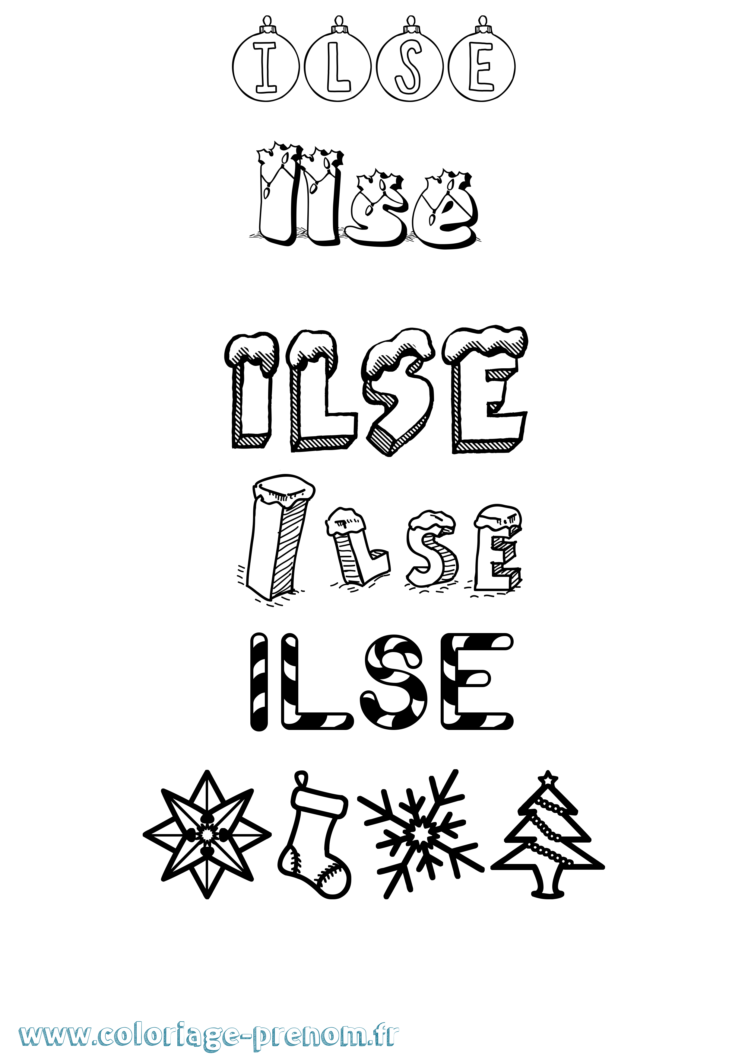 Coloriage Ilse Noël Coloriage prénom Ilse Noël