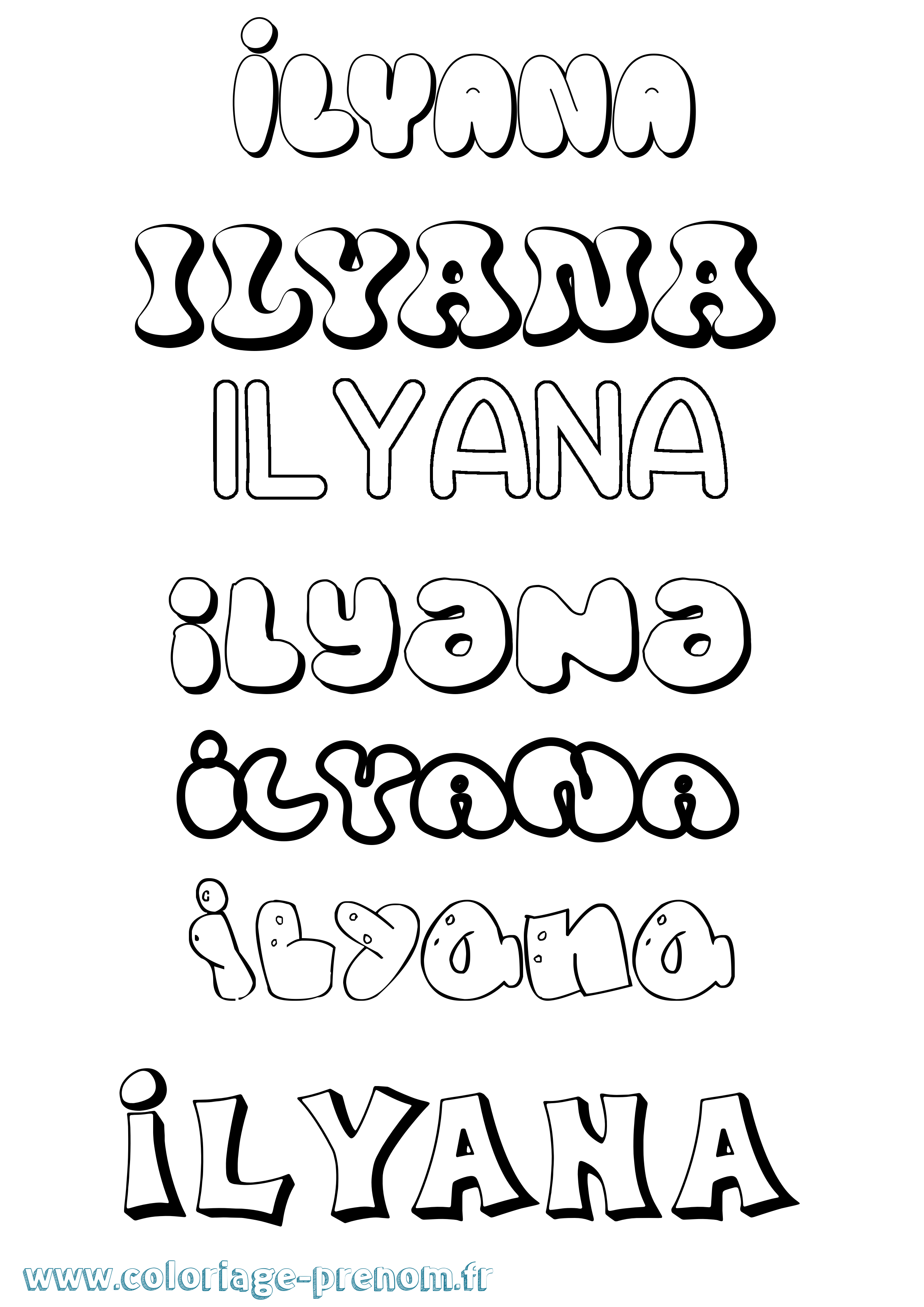 Coloriage prénom Ilyana Bubble
