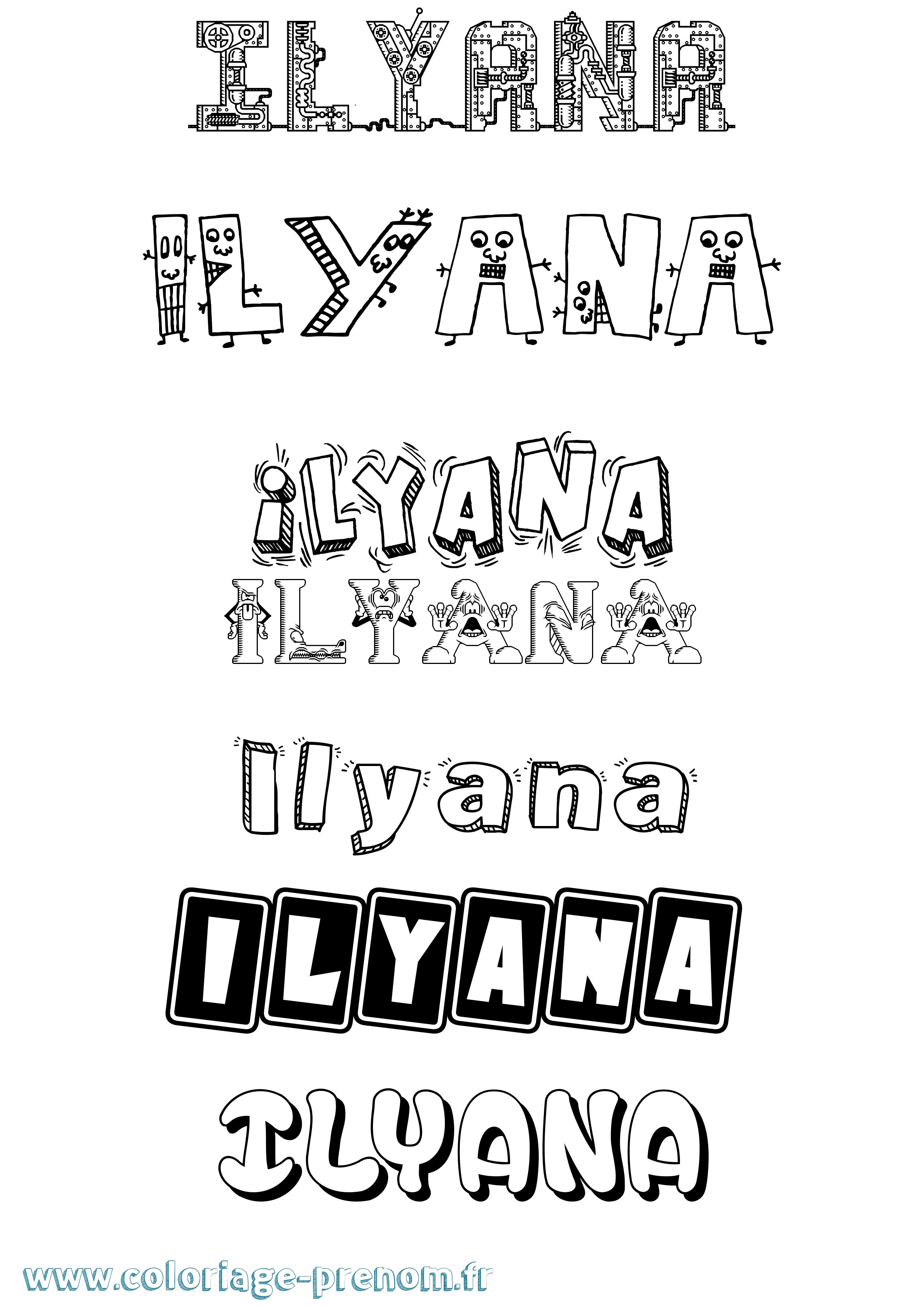Coloriage prénom Ilyana Fun