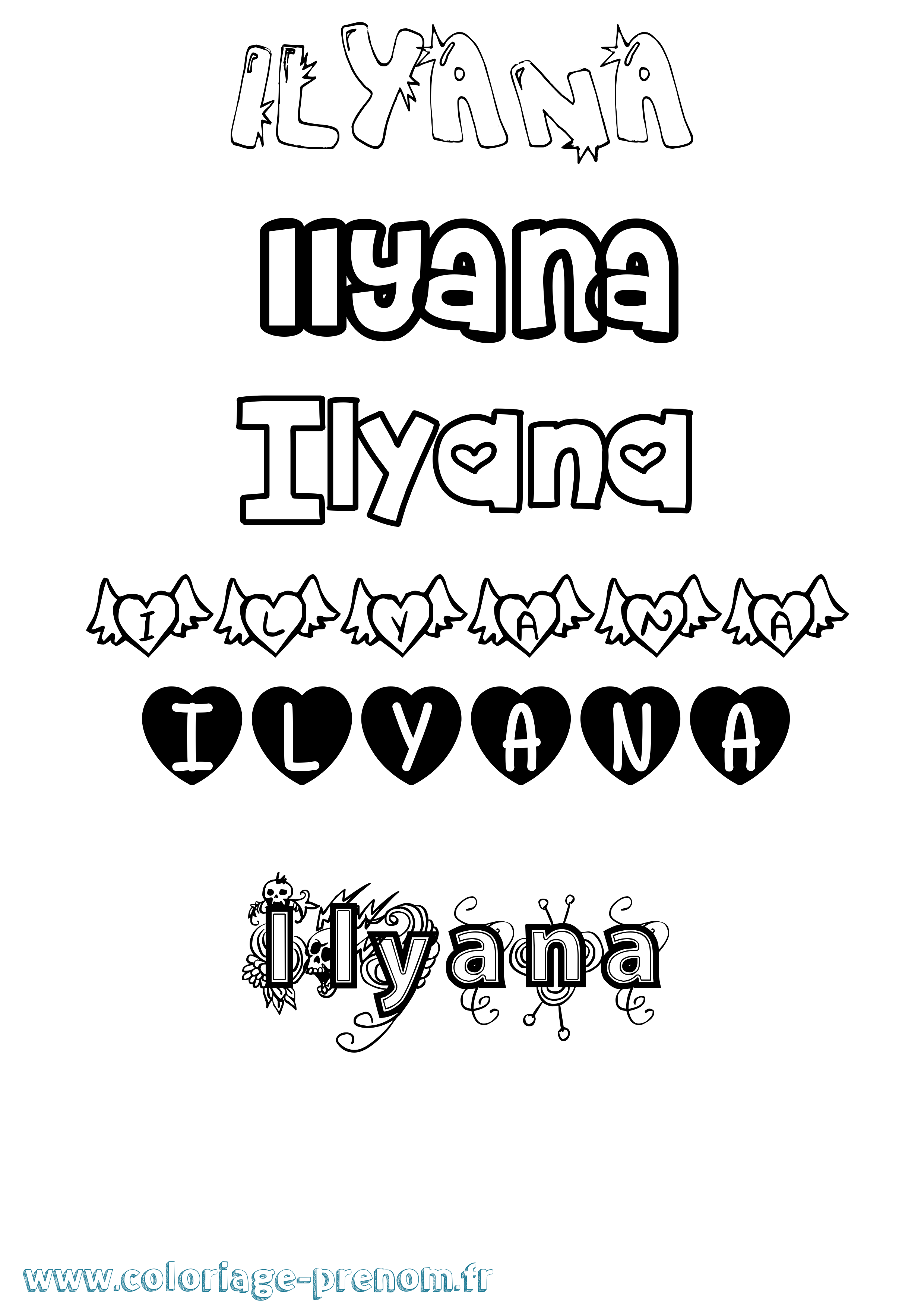 Coloriage prénom Ilyana Girly