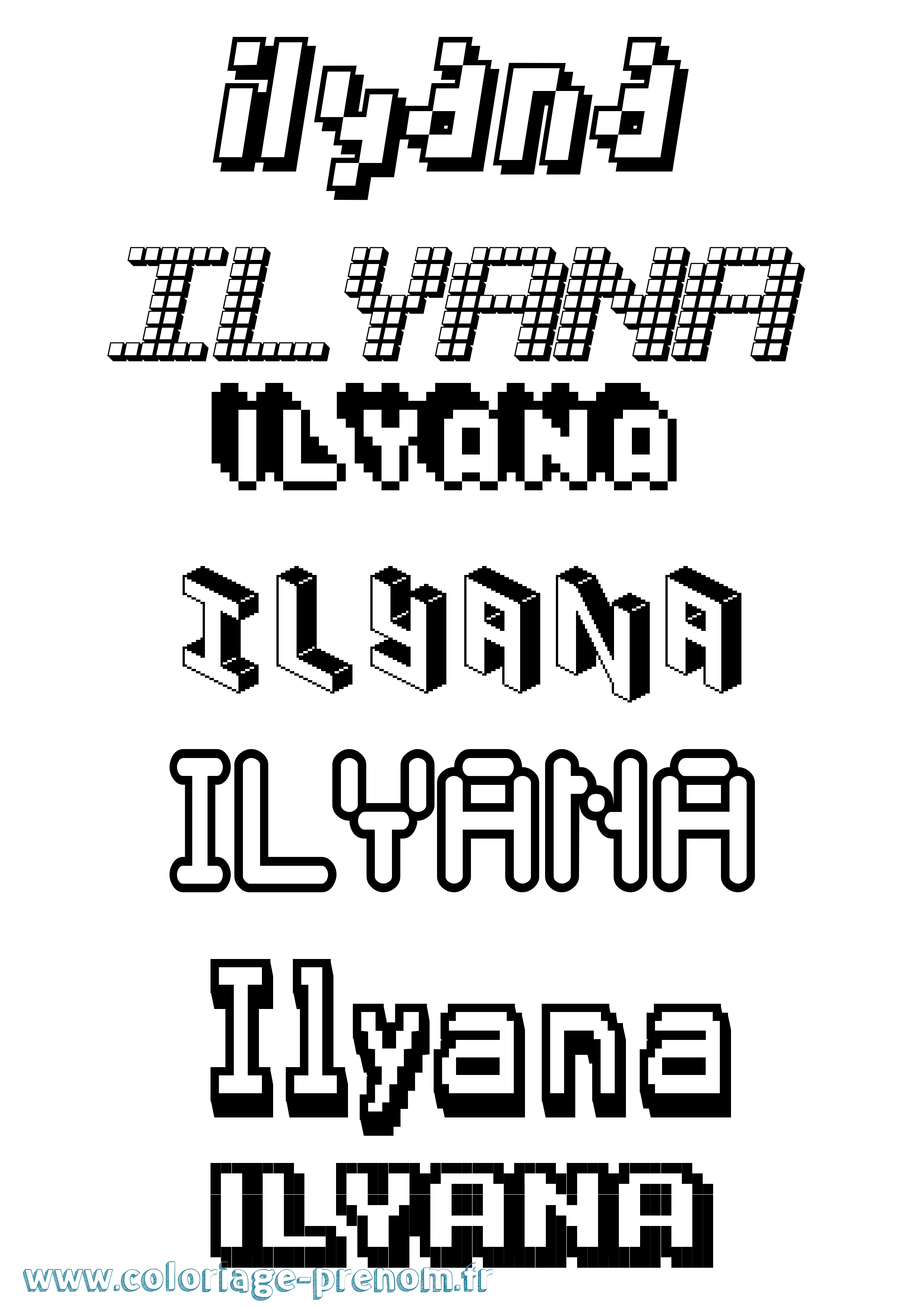Coloriage prénom Ilyana Pixel