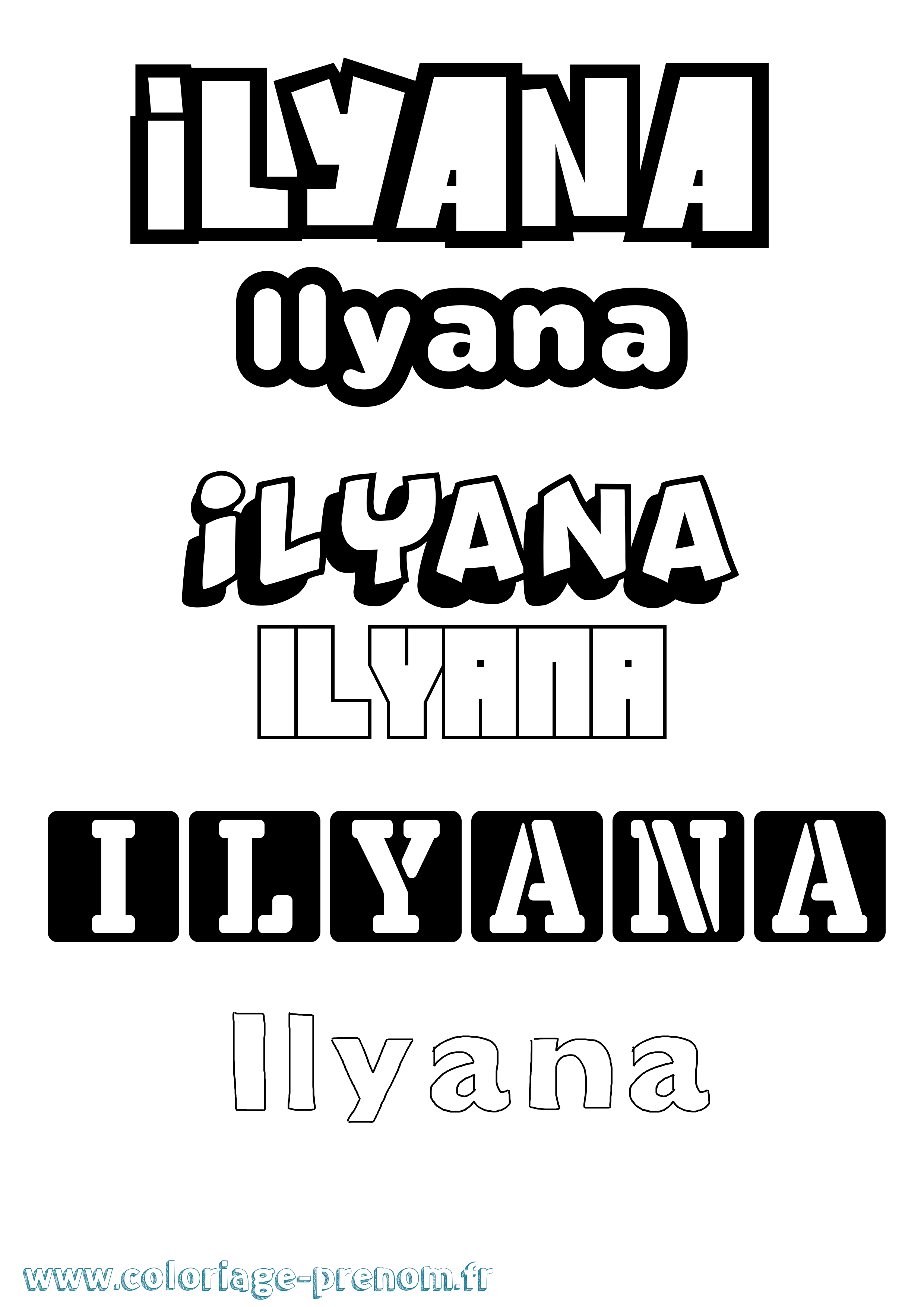 Coloriage prénom Ilyana Simple