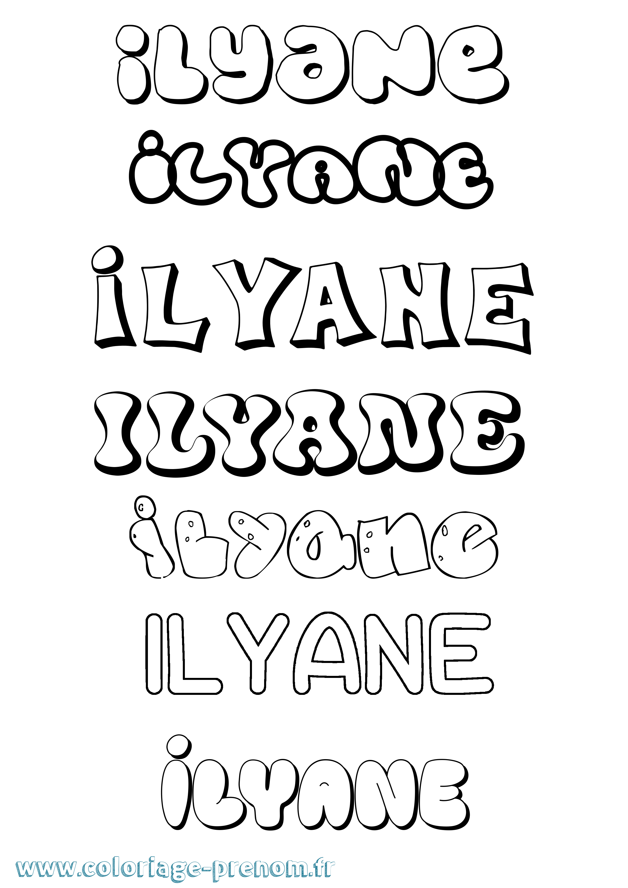Coloriage prénom Ilyane Bubble