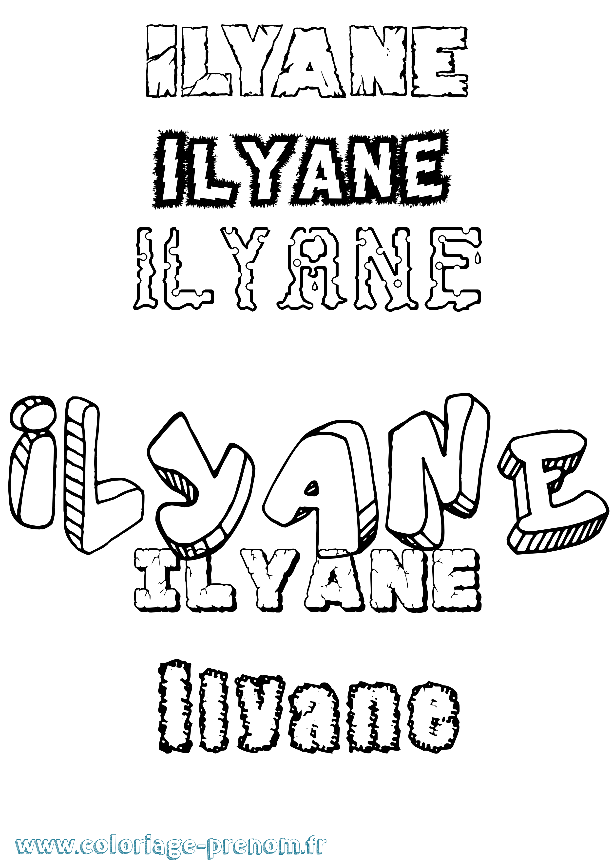 Coloriage prénom Ilyane Destructuré