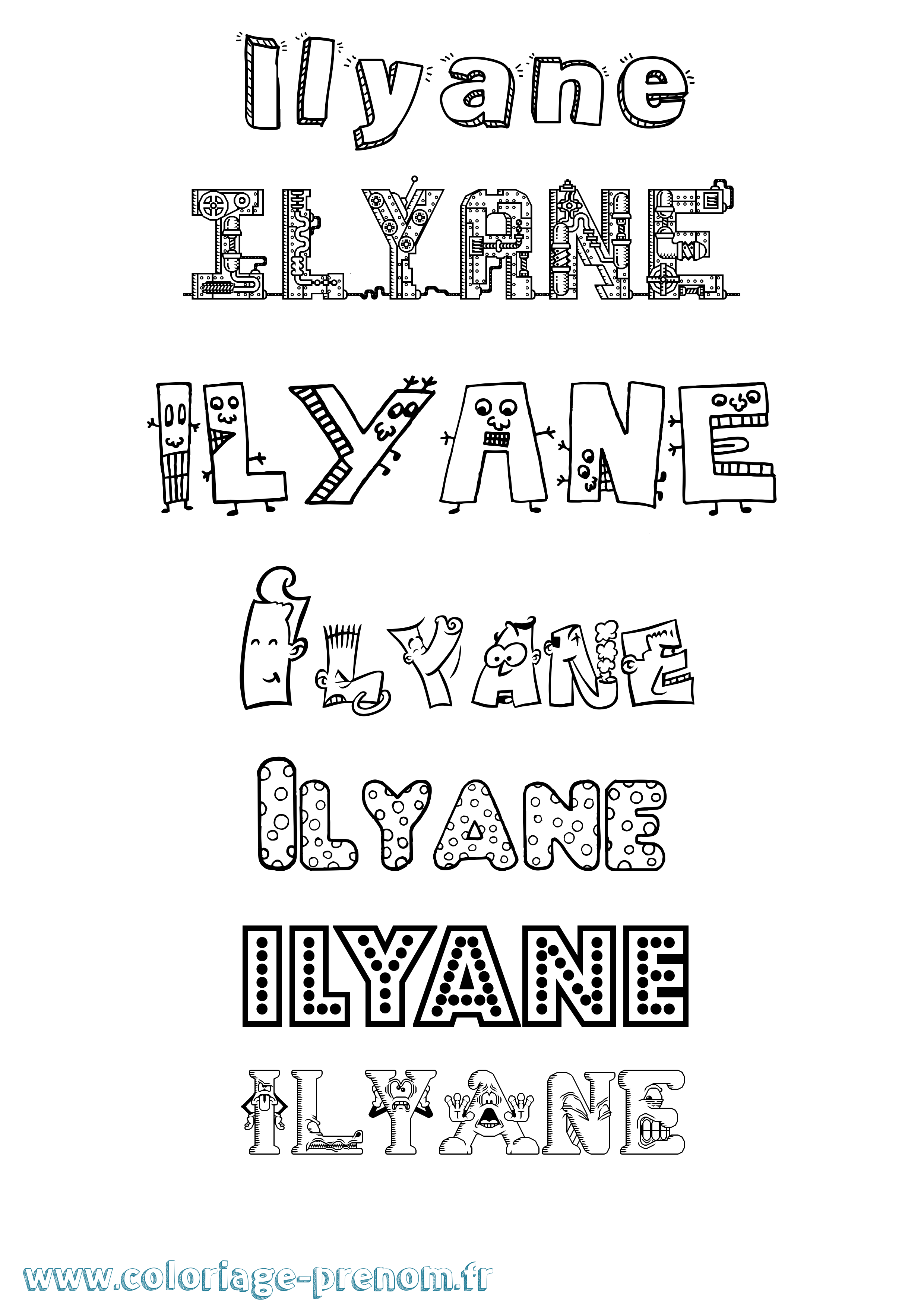Coloriage prénom Ilyane Fun