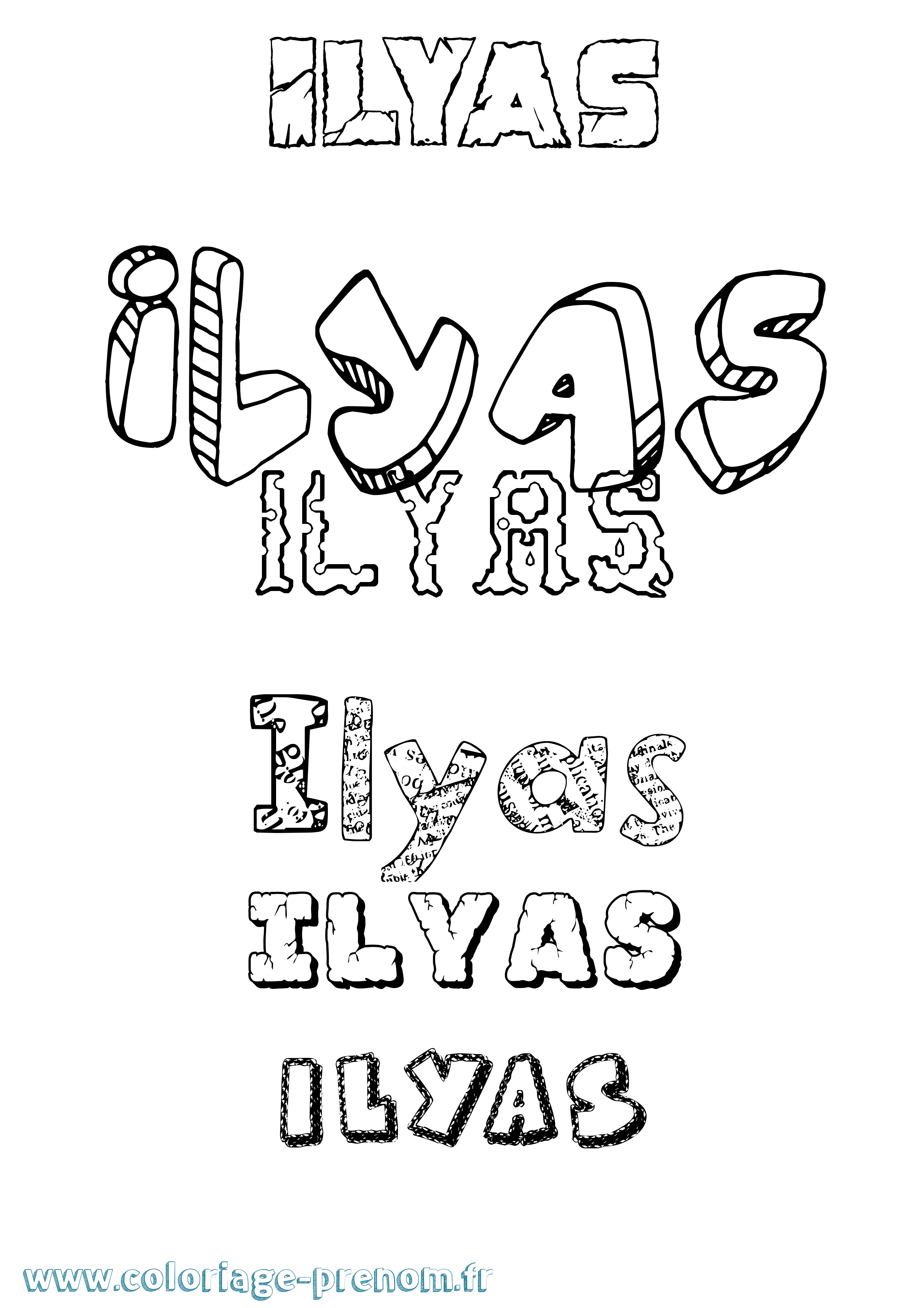 Coloriage prénom Ilyas Destructuré