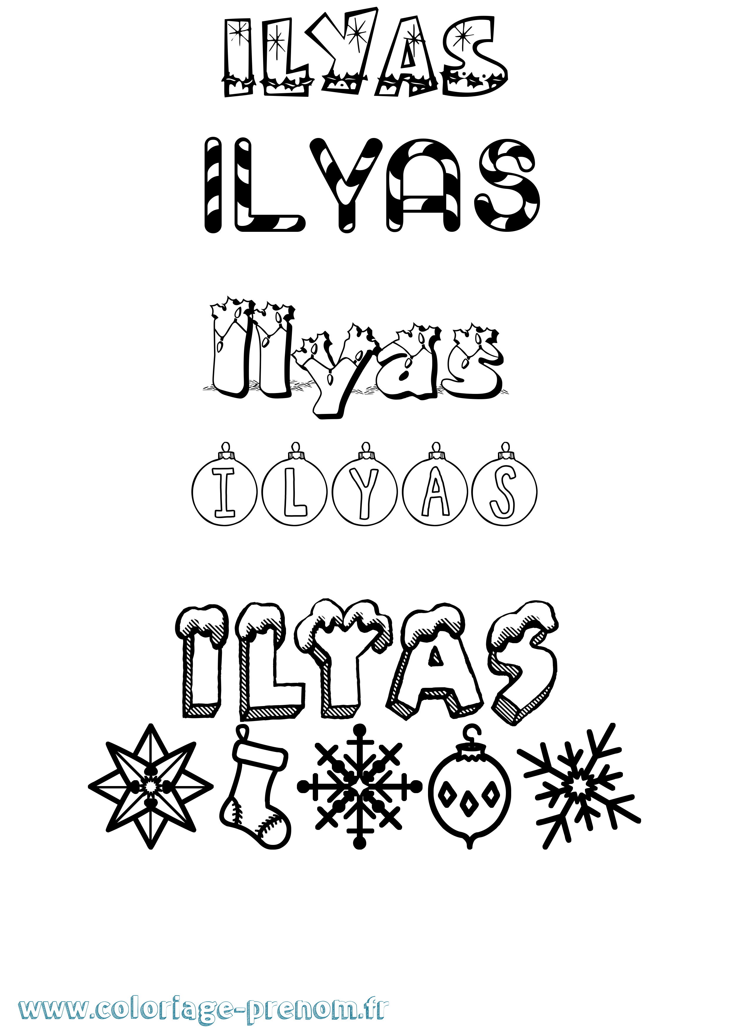 Coloriage prénom Ilyas Noël