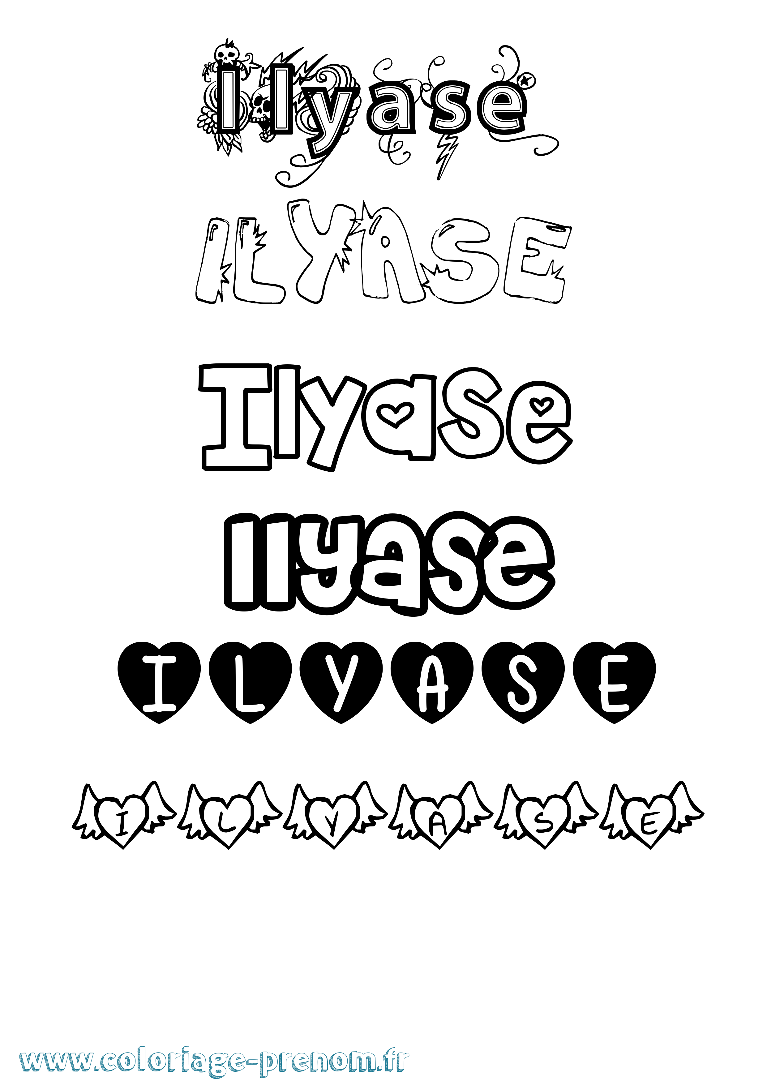 Coloriage Ilyase Girly Coloriage prénom Ilyase Girly