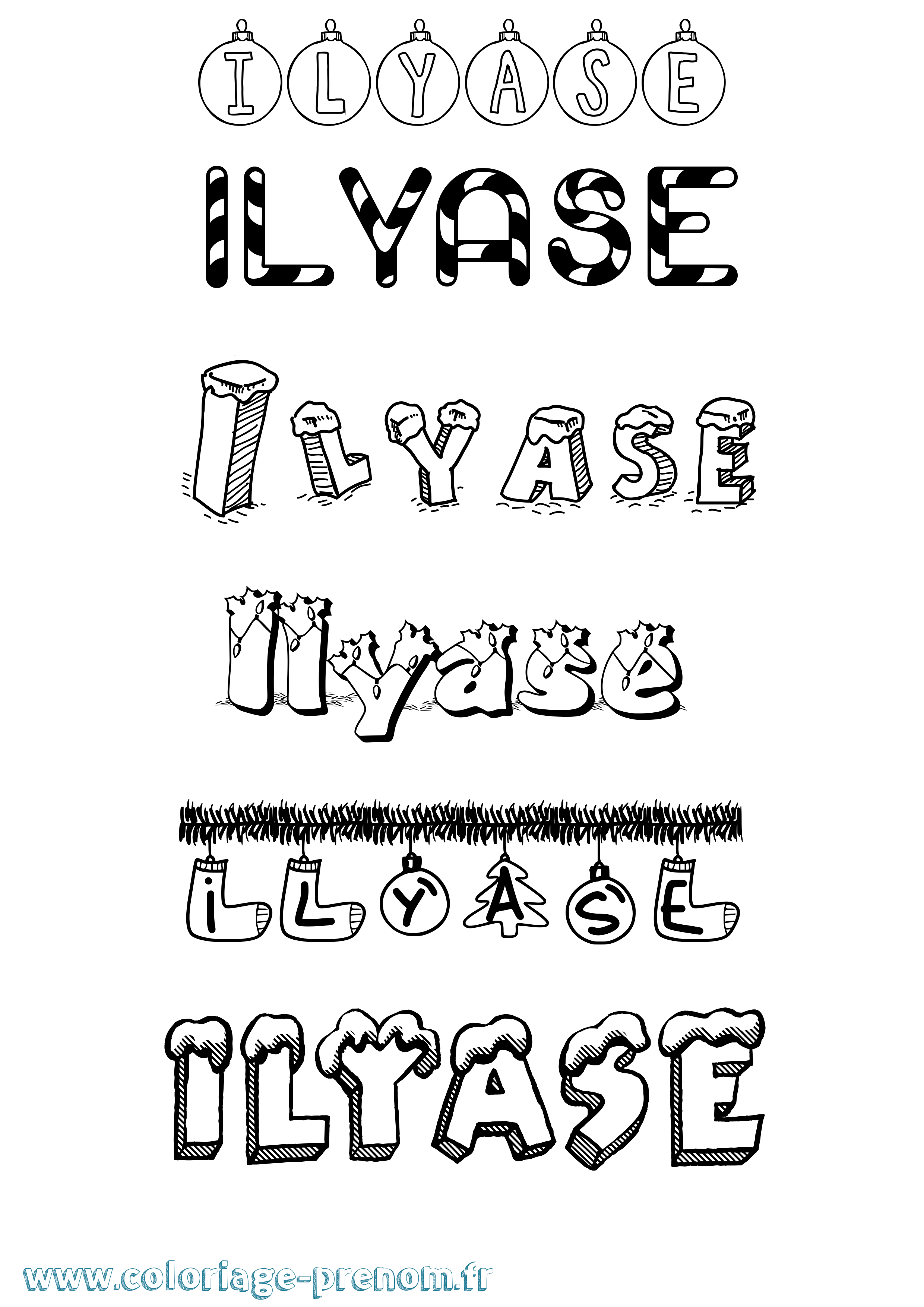 Coloriage Ilyase Noël Coloriage prénom Ilyase Noël