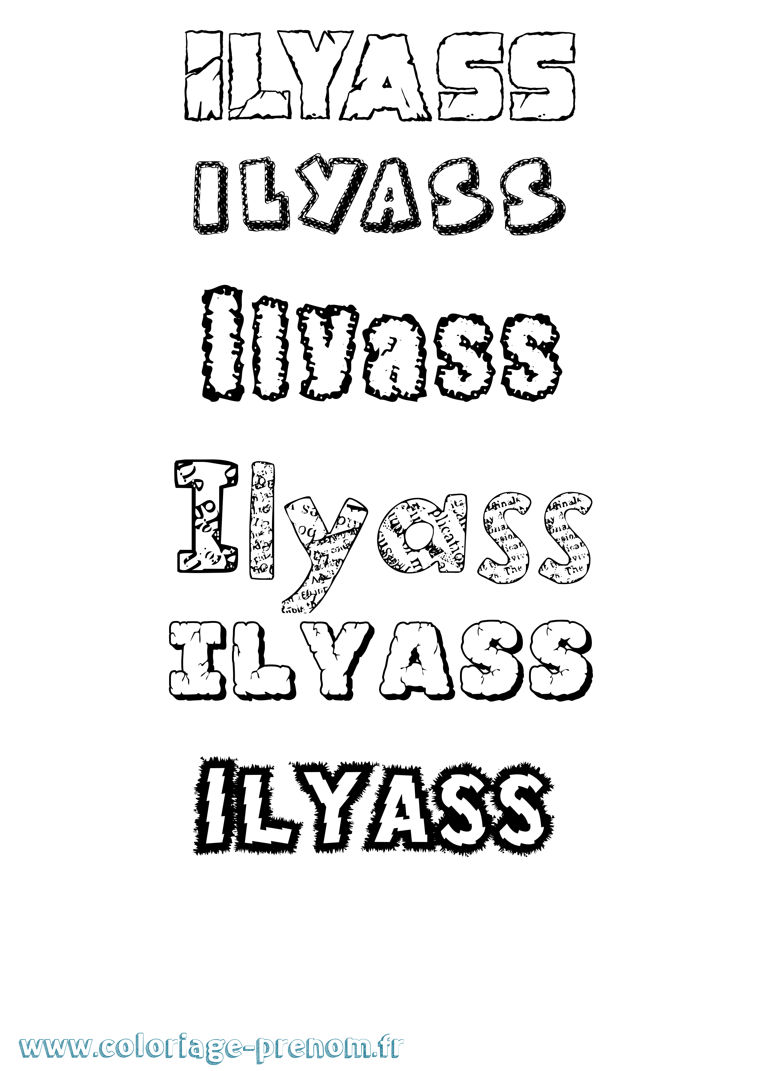 Coloriage prénom Ilyass Destructuré