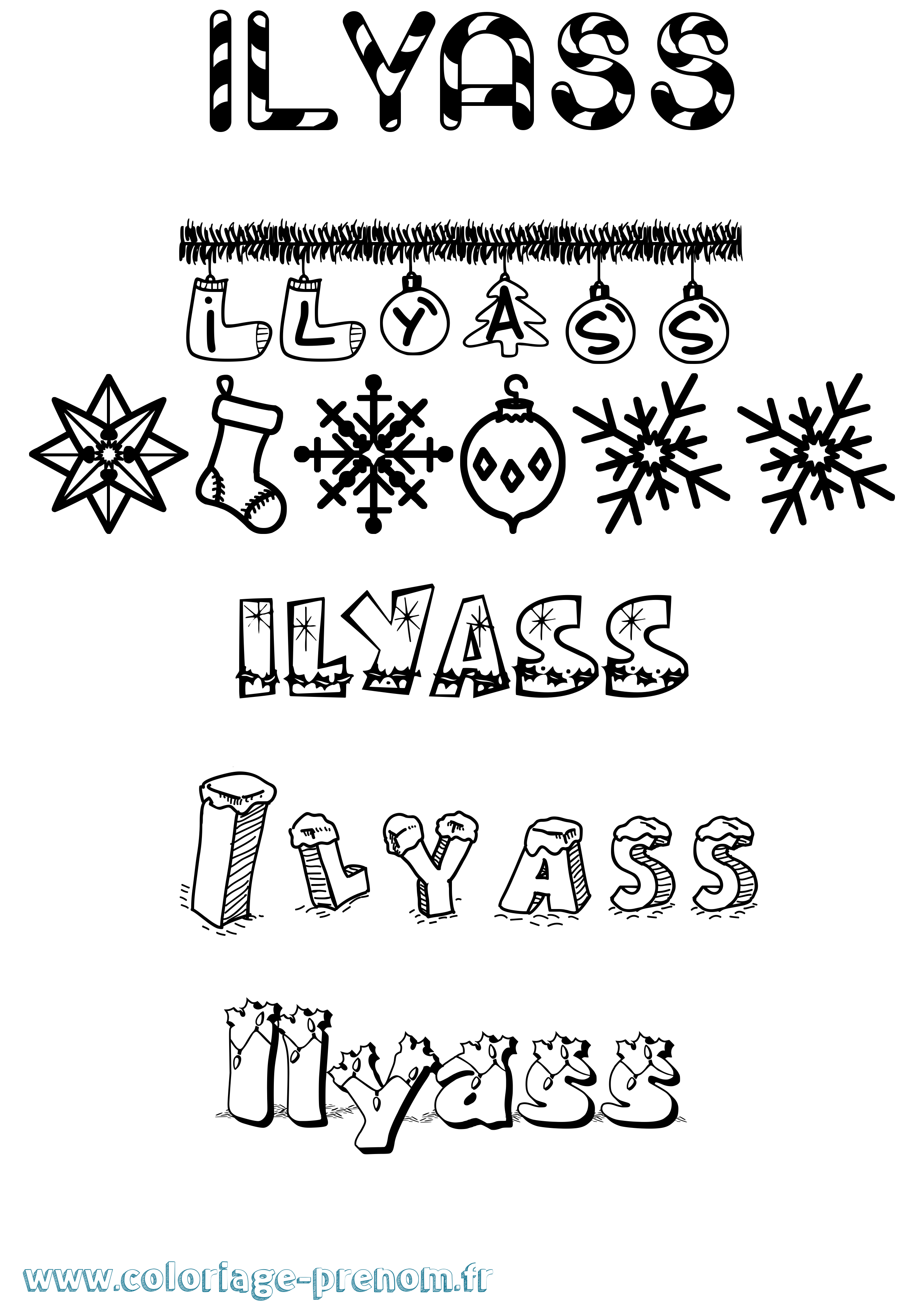 Coloriage Ilyass Noël Coloriage prénom Ilyass Noël