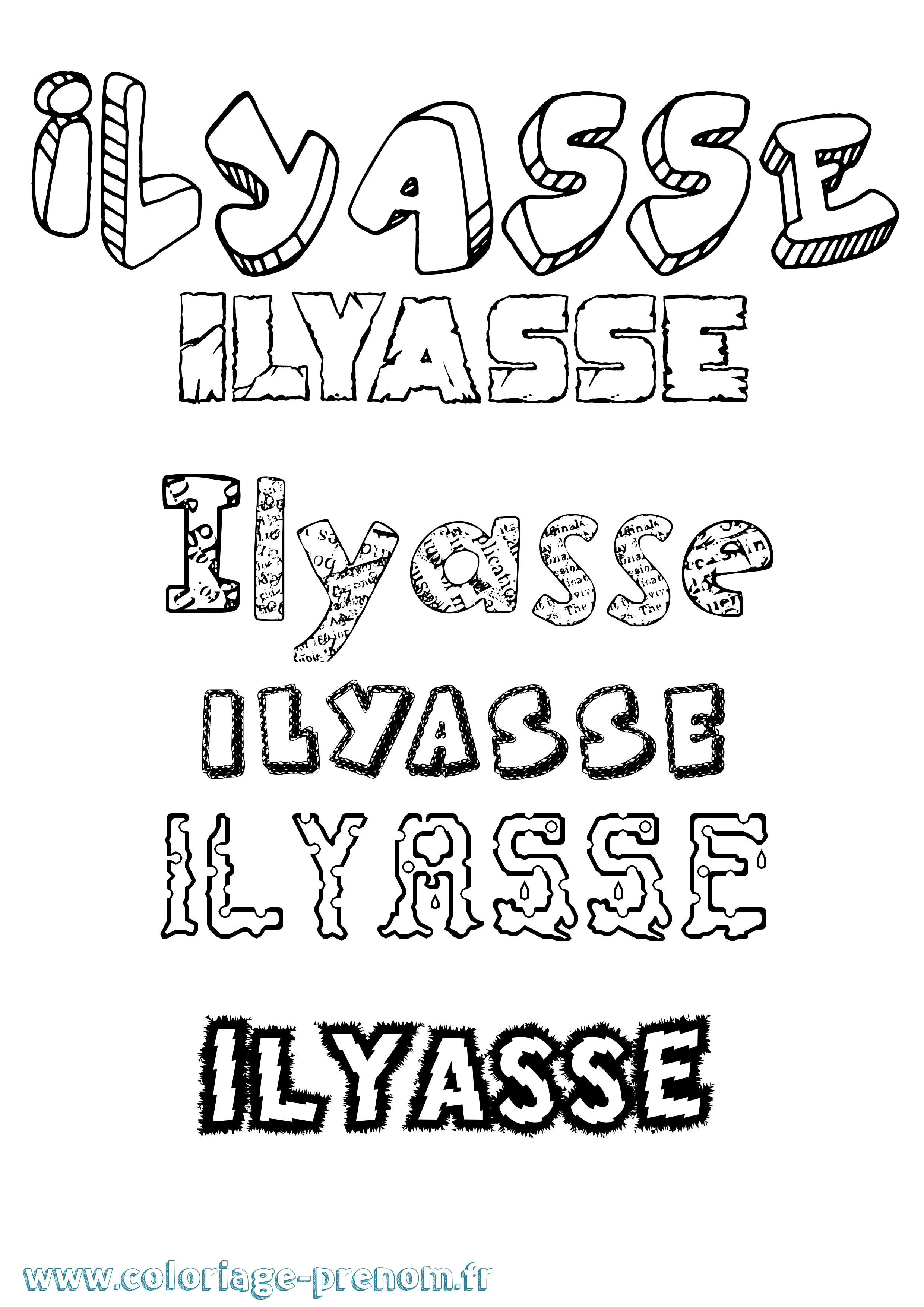 Coloriage prénom Ilyasse Destructuré