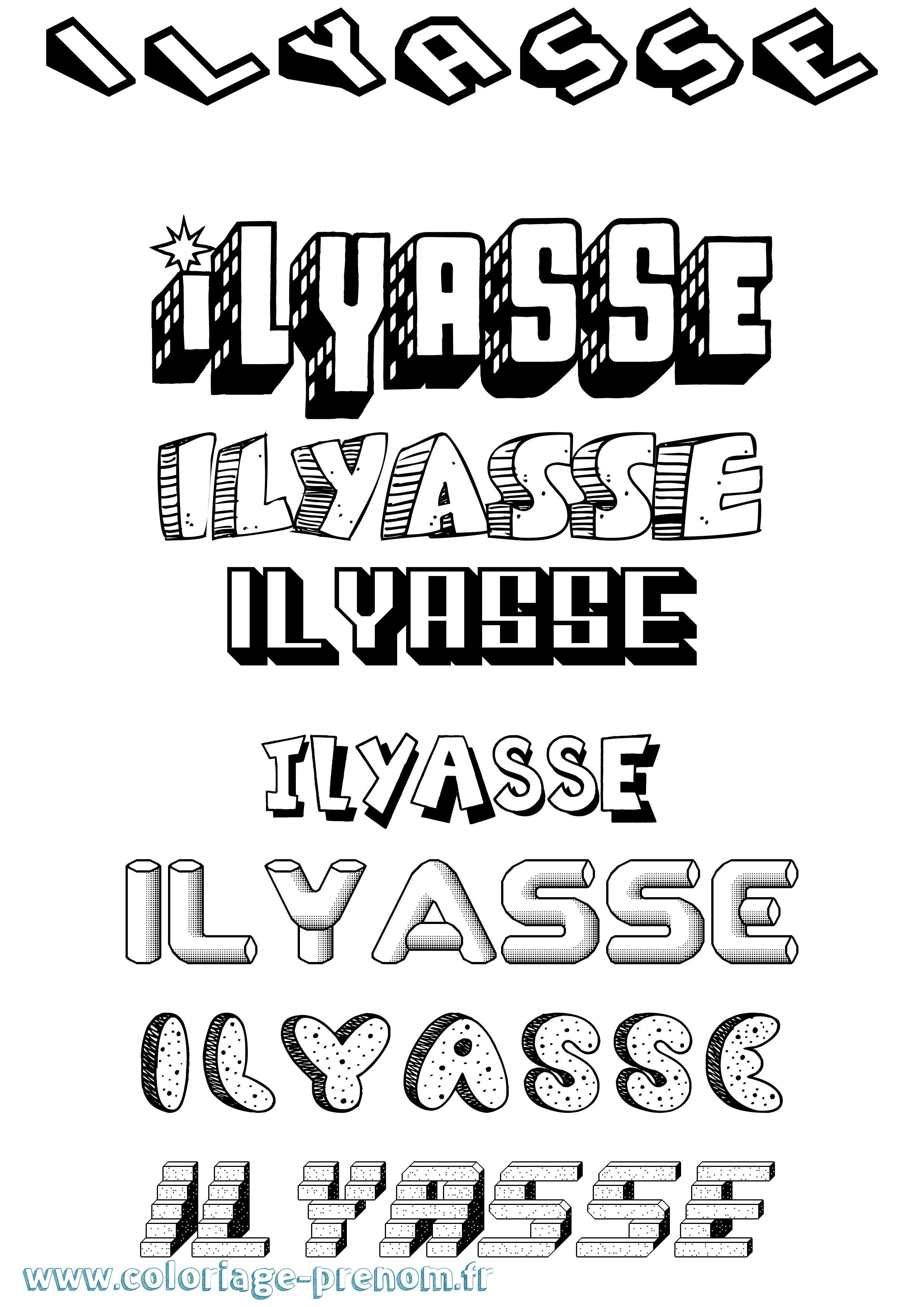 Coloriage prénom Ilyasse Effet 3D