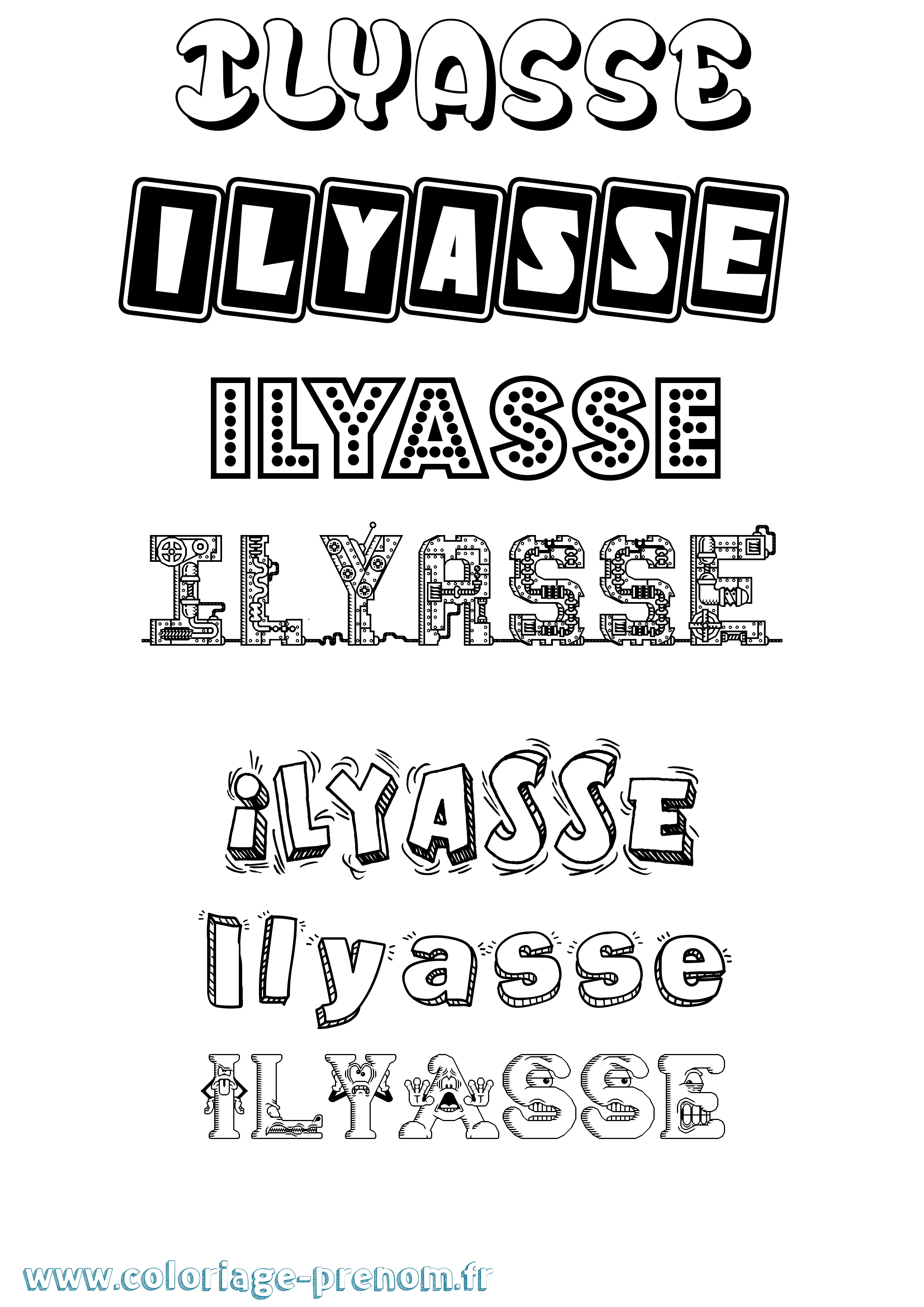 Coloriage prénom Ilyasse Fun