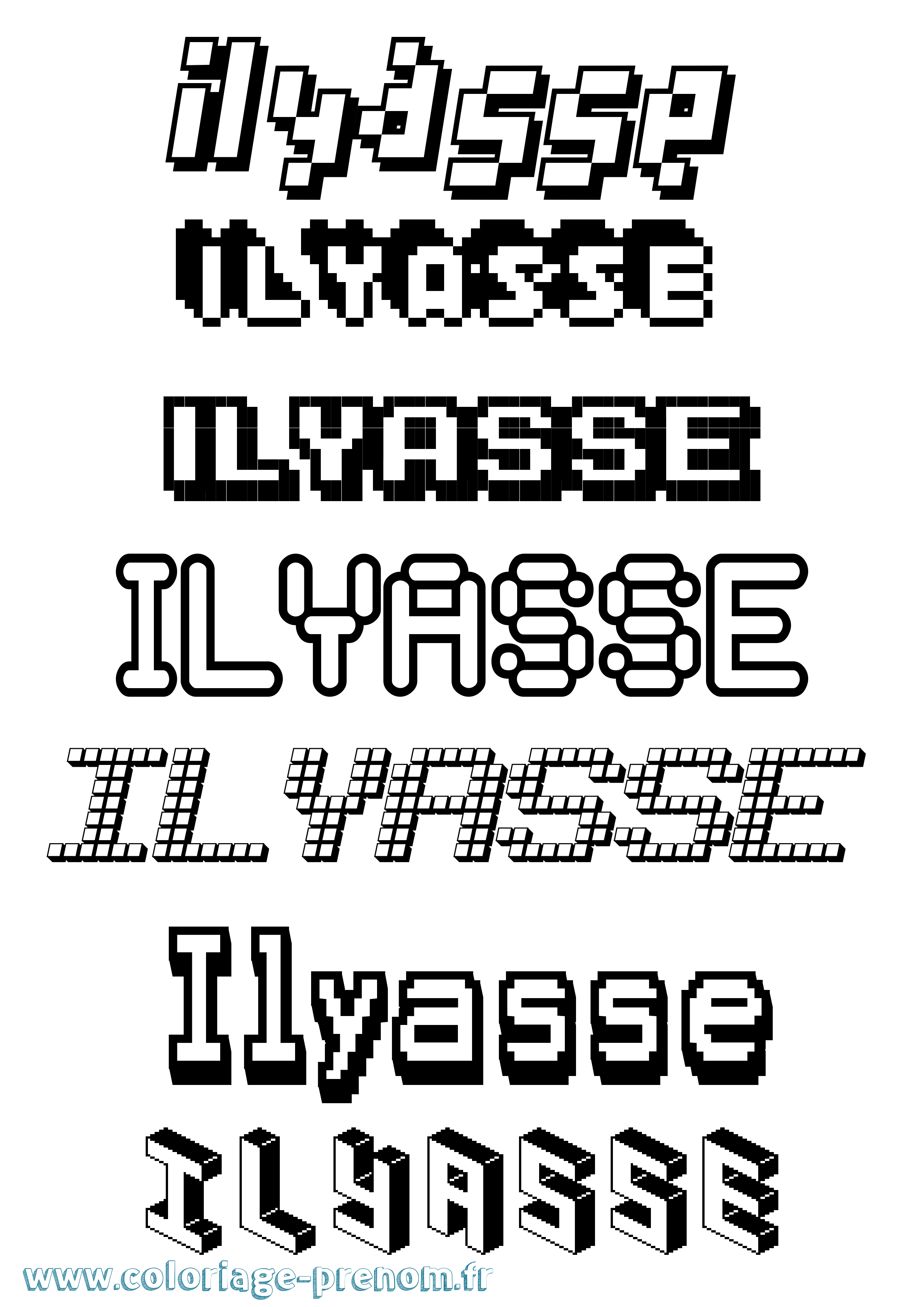 Coloriage prénom Ilyasse Pixel