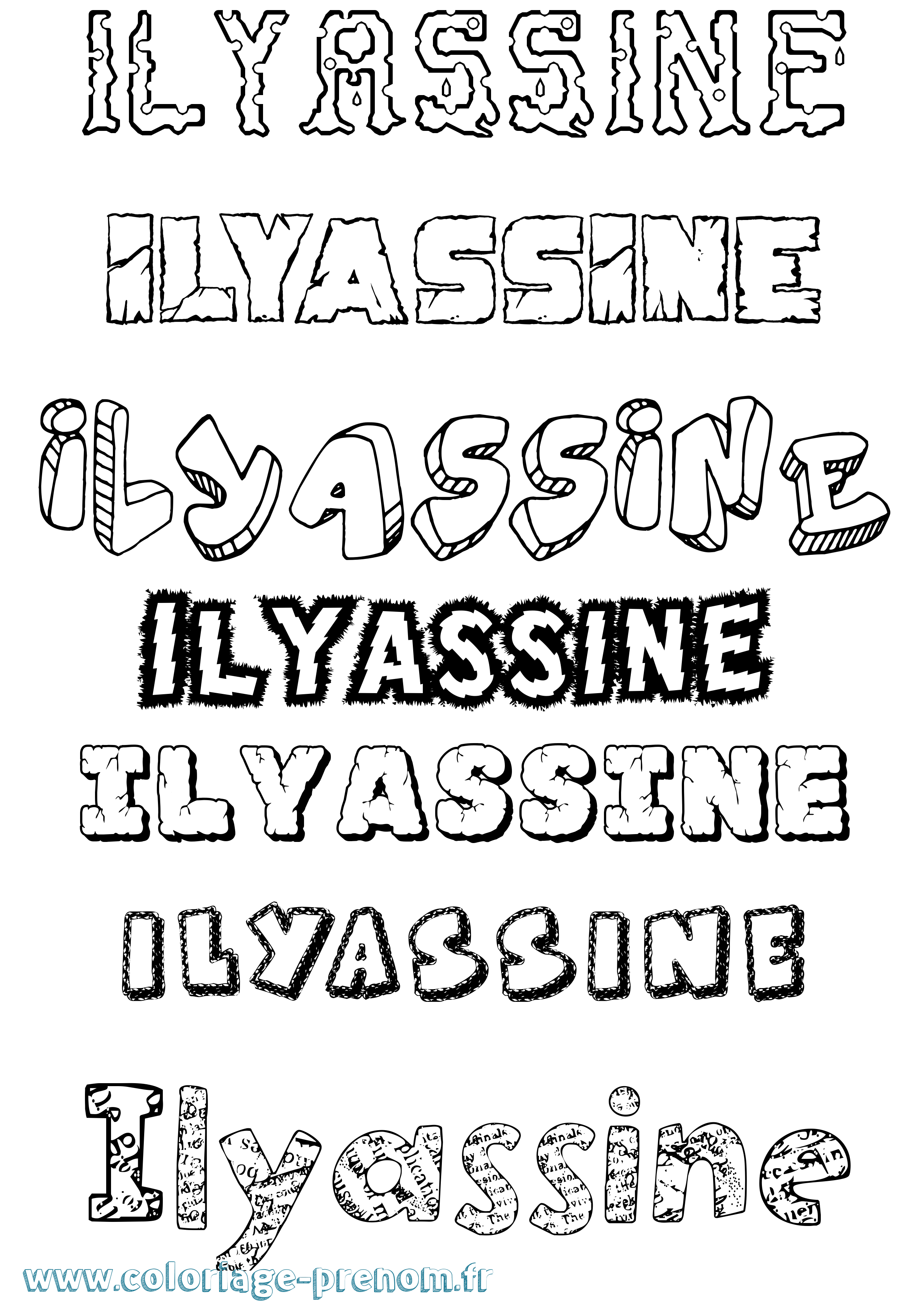 Coloriage prénom Ilyassine Destructuré