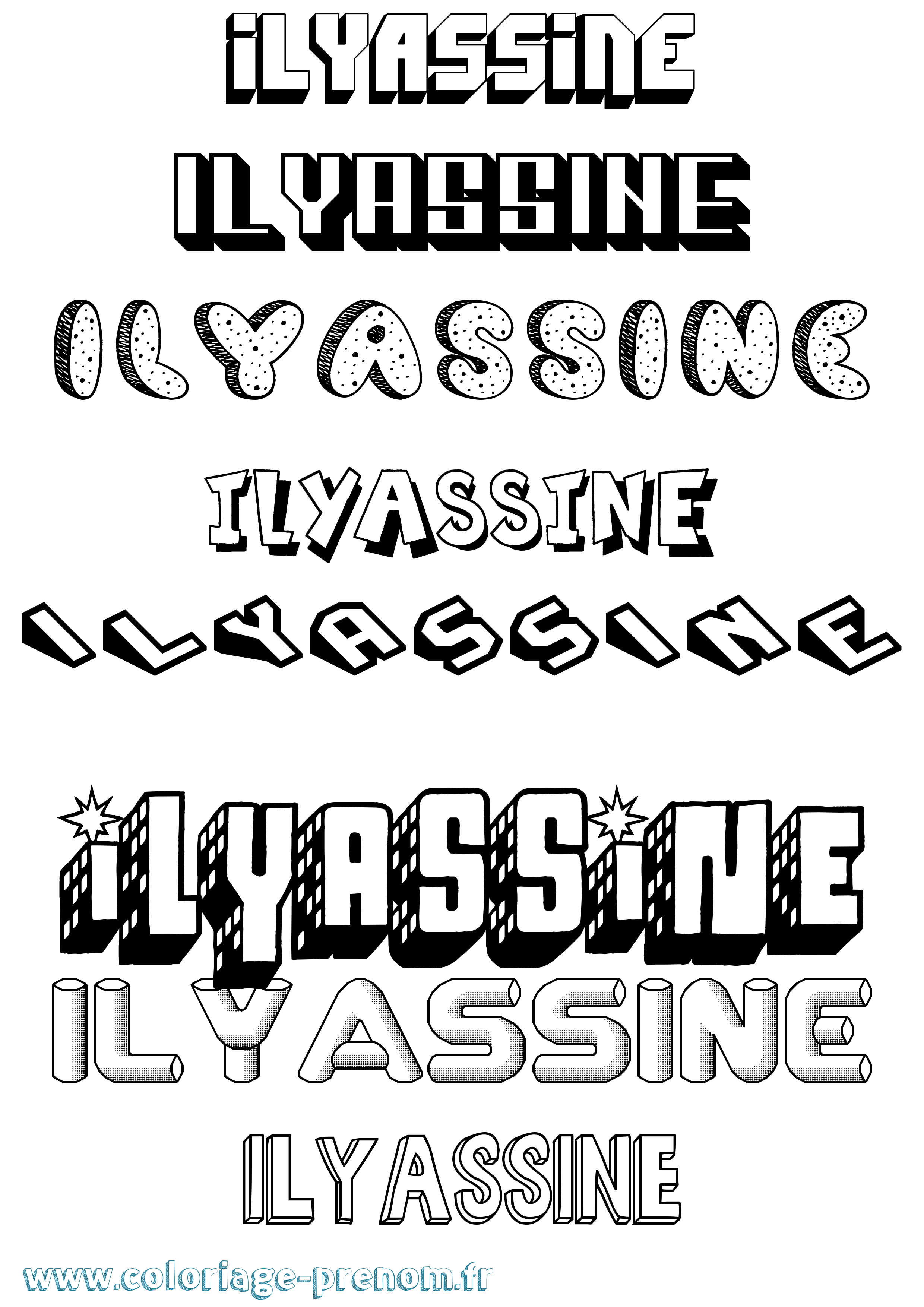 Coloriage prénom Ilyassine Effet 3D
