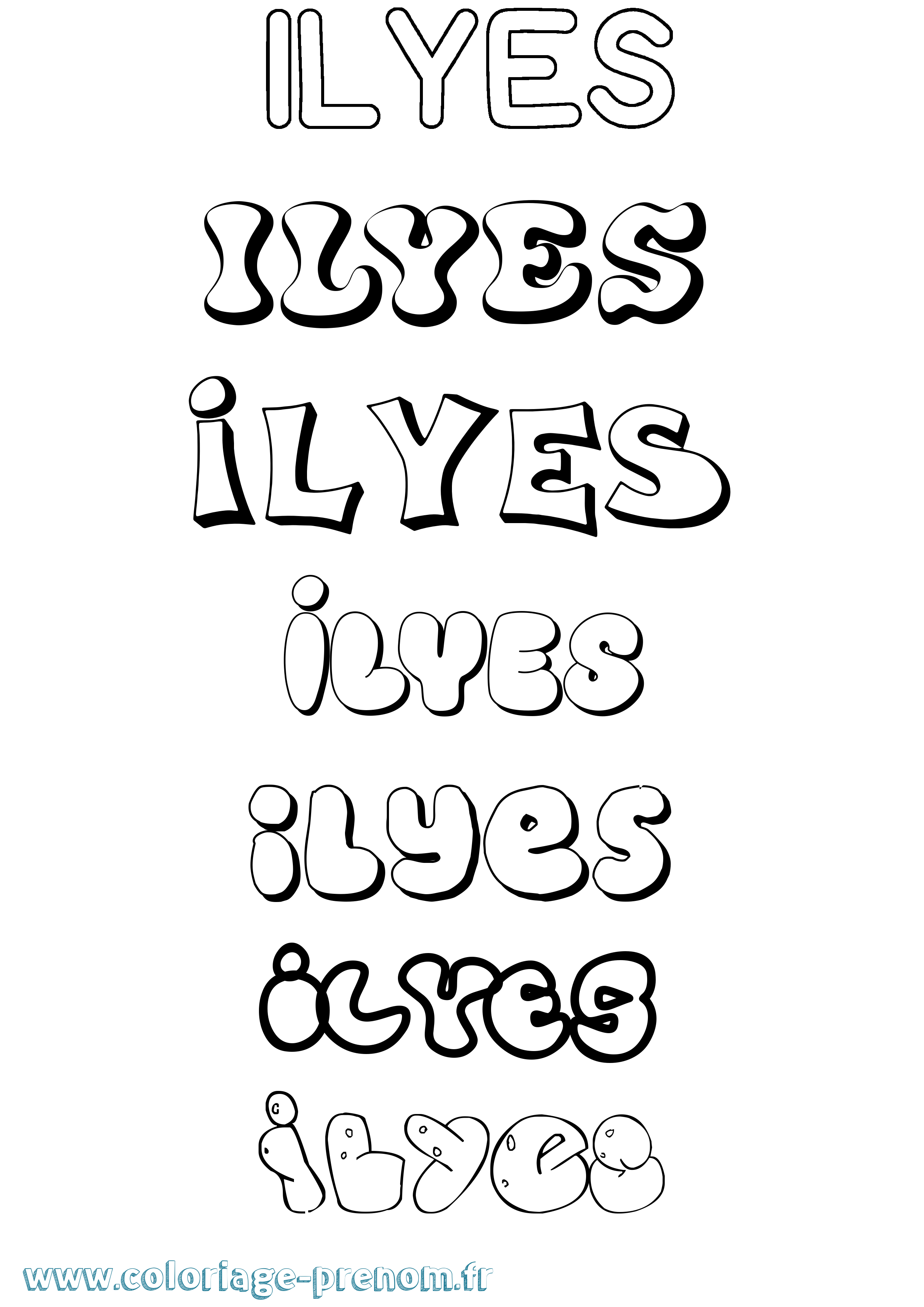 Coloriage Ilyes Bubble Coloriage prénom Ilyes Bubble