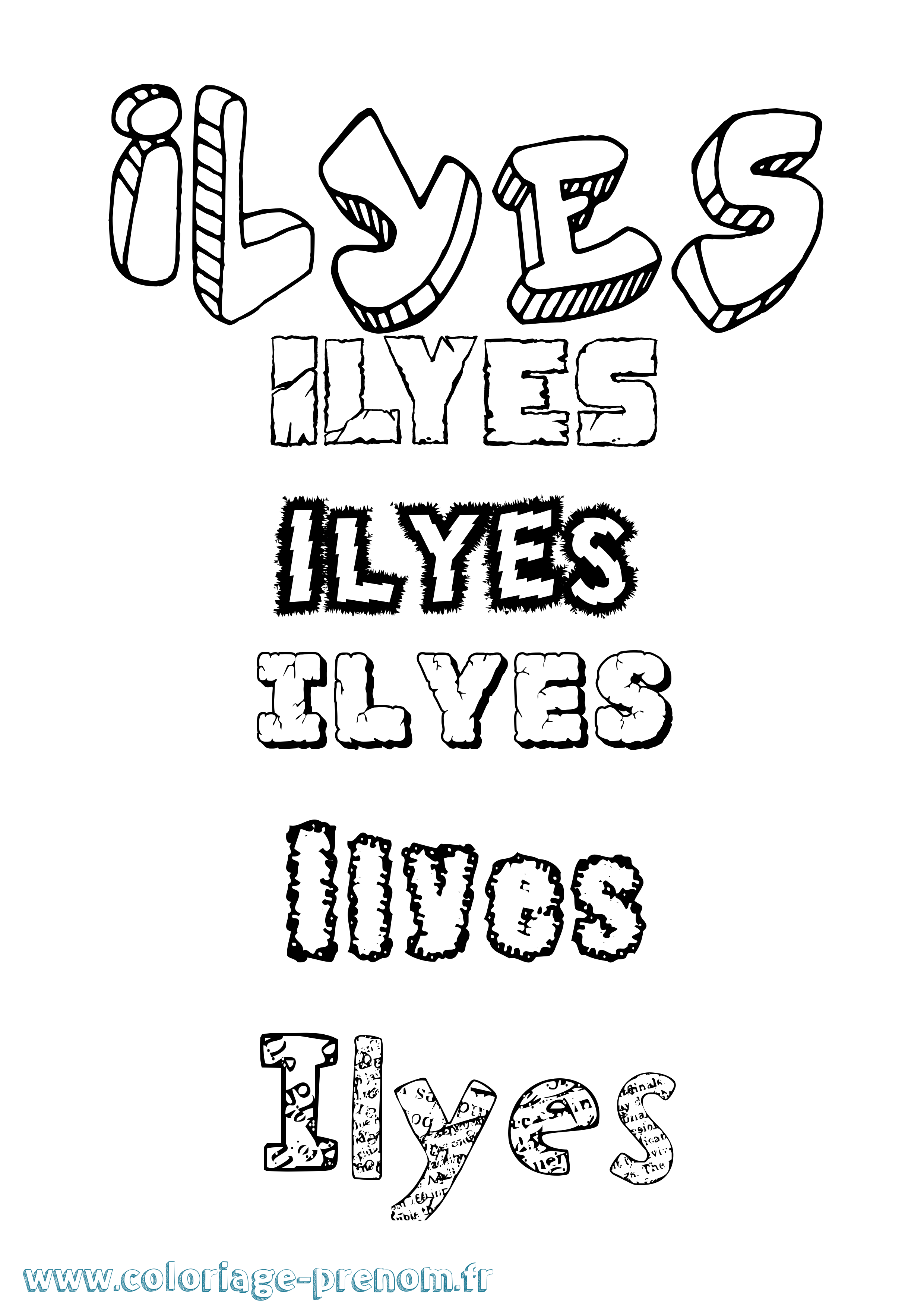 Coloriage Ilyes Destructuré Coloriage prénom Ilyes Destructuré