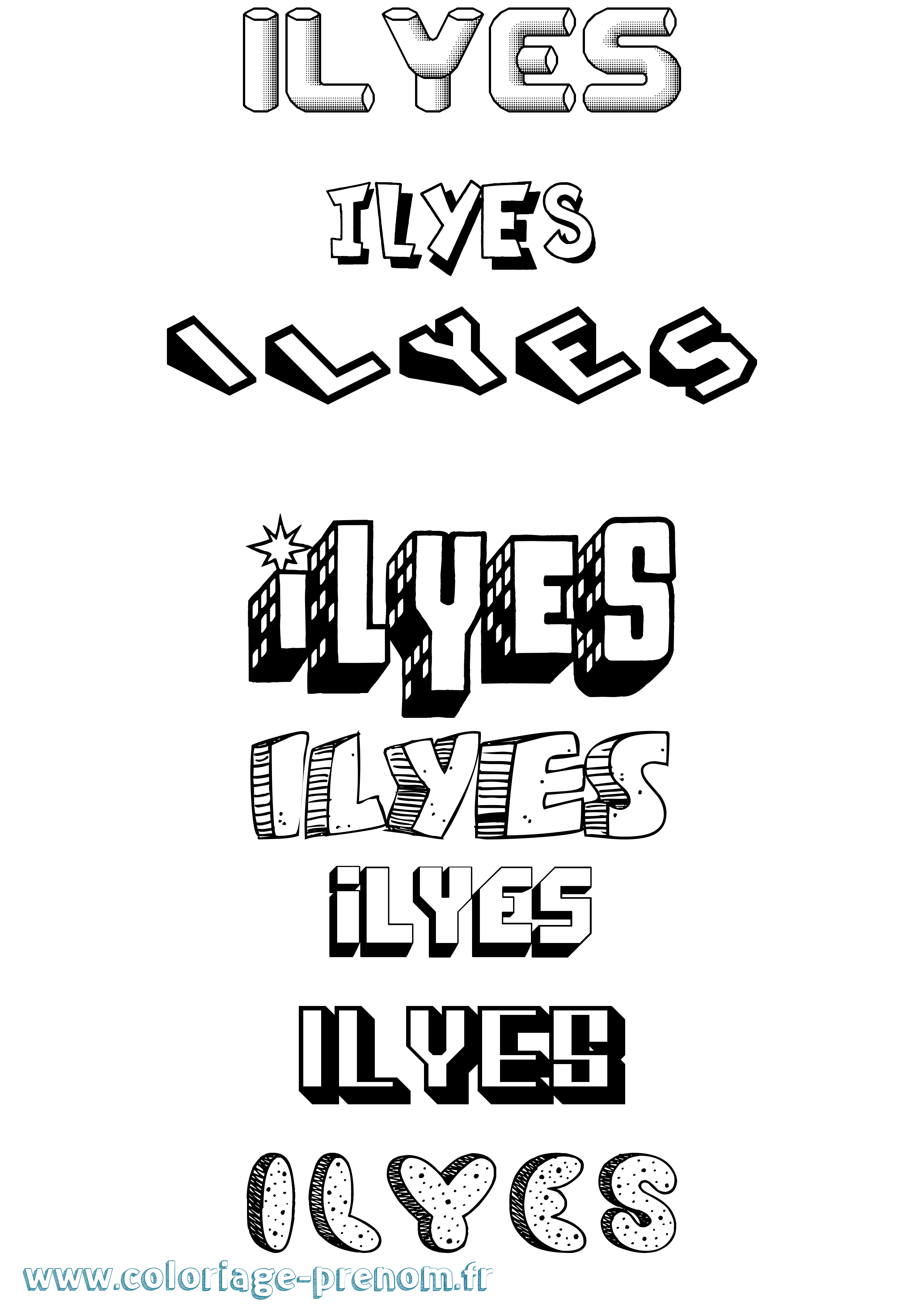 Coloriage Ilyes Effet 3D Coloriage prénom Ilyes Effet 3D