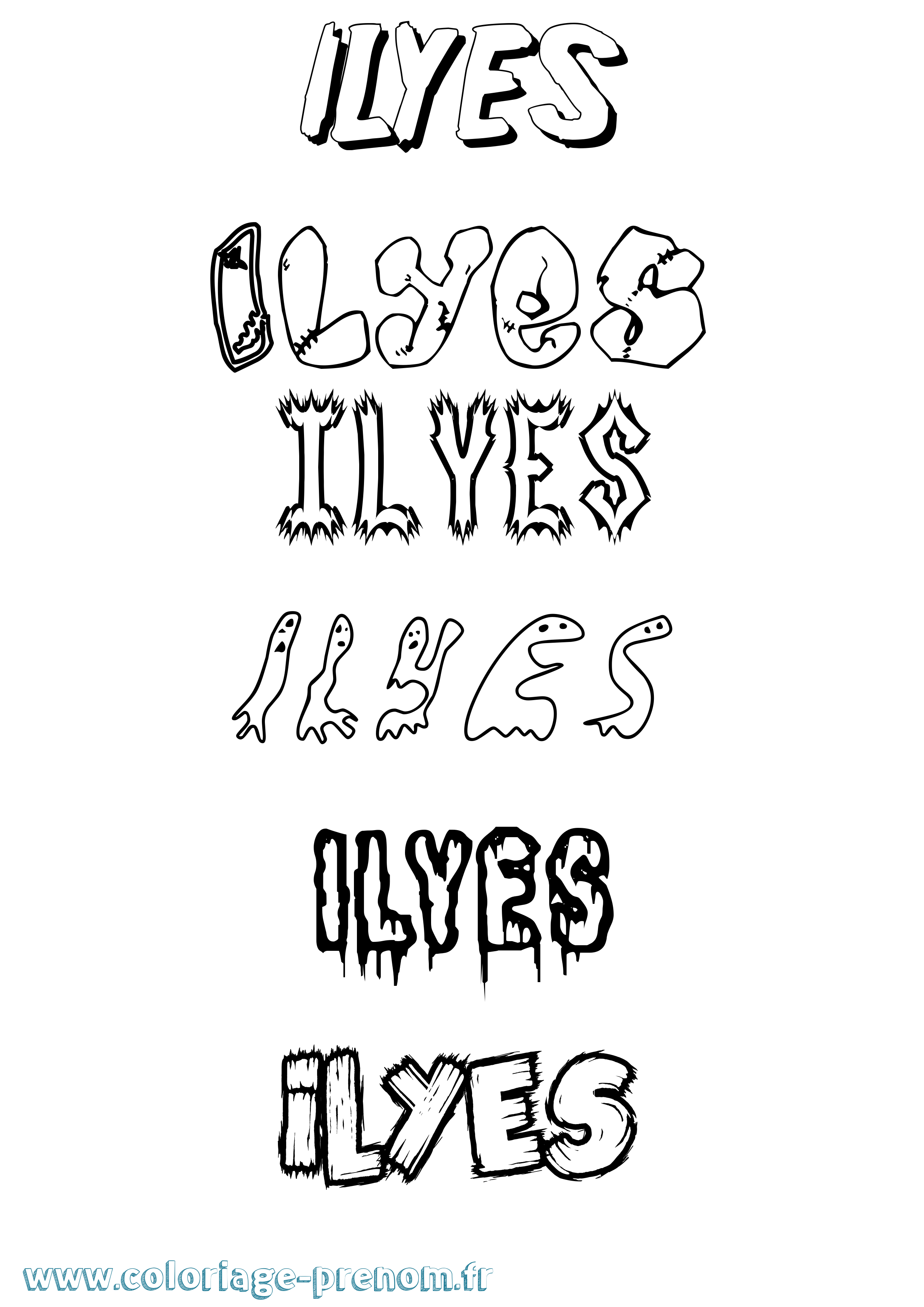 Coloriage Ilyes Frisson Coloriage prénom Ilyes Frisson