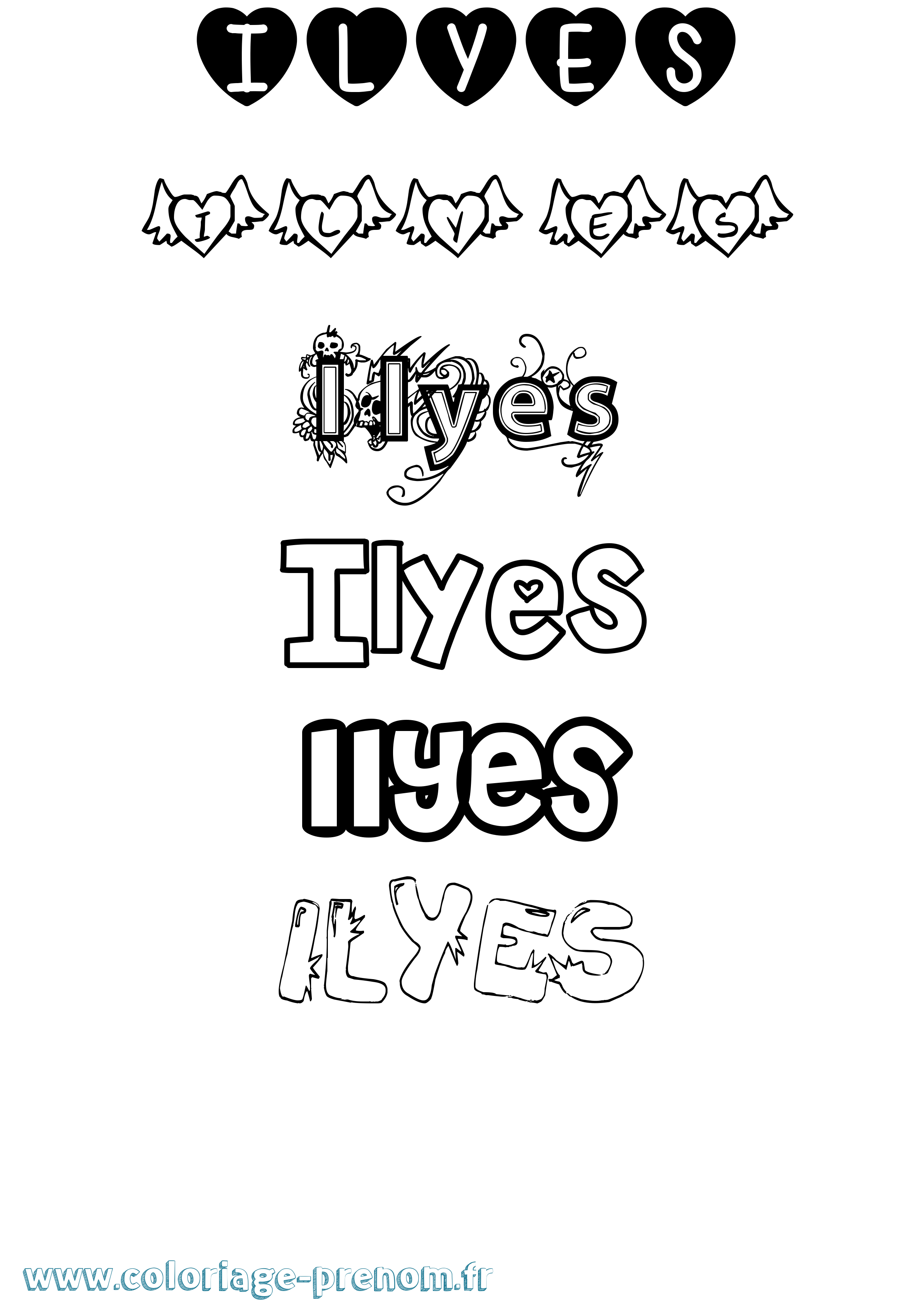 Coloriage Ilyes Girly Coloriage prénom Ilyes Girly