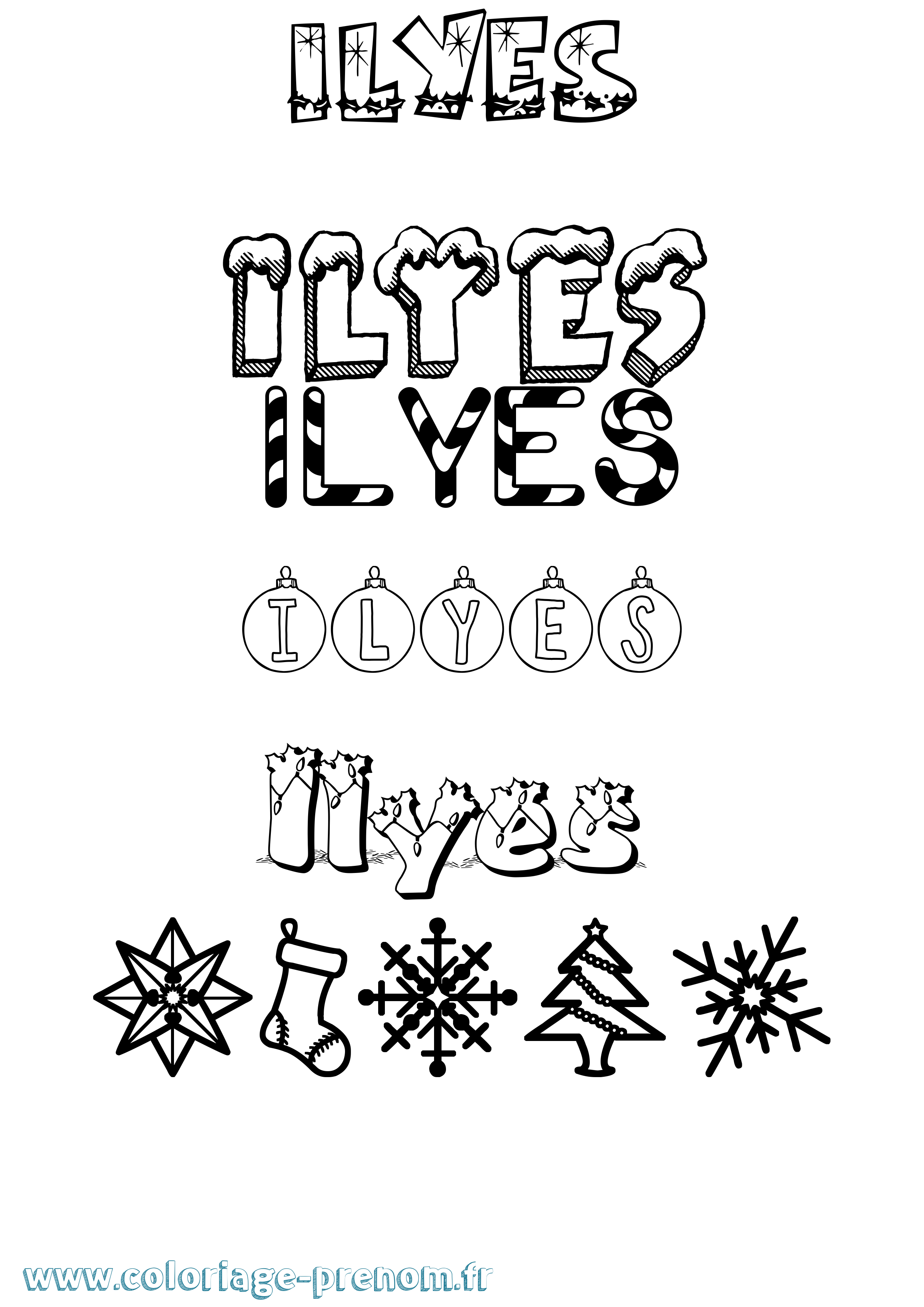 Coloriage Ilyes Noël Coloriage prénom Ilyes Noël