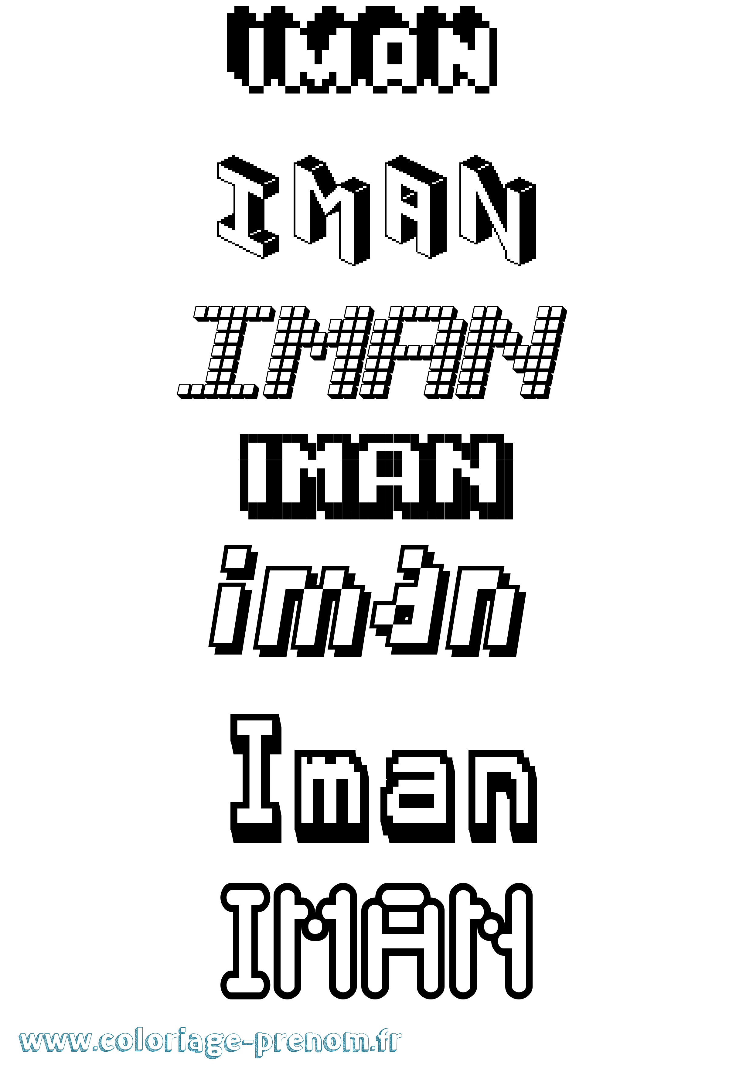 Coloriage prénom Iman Pixel