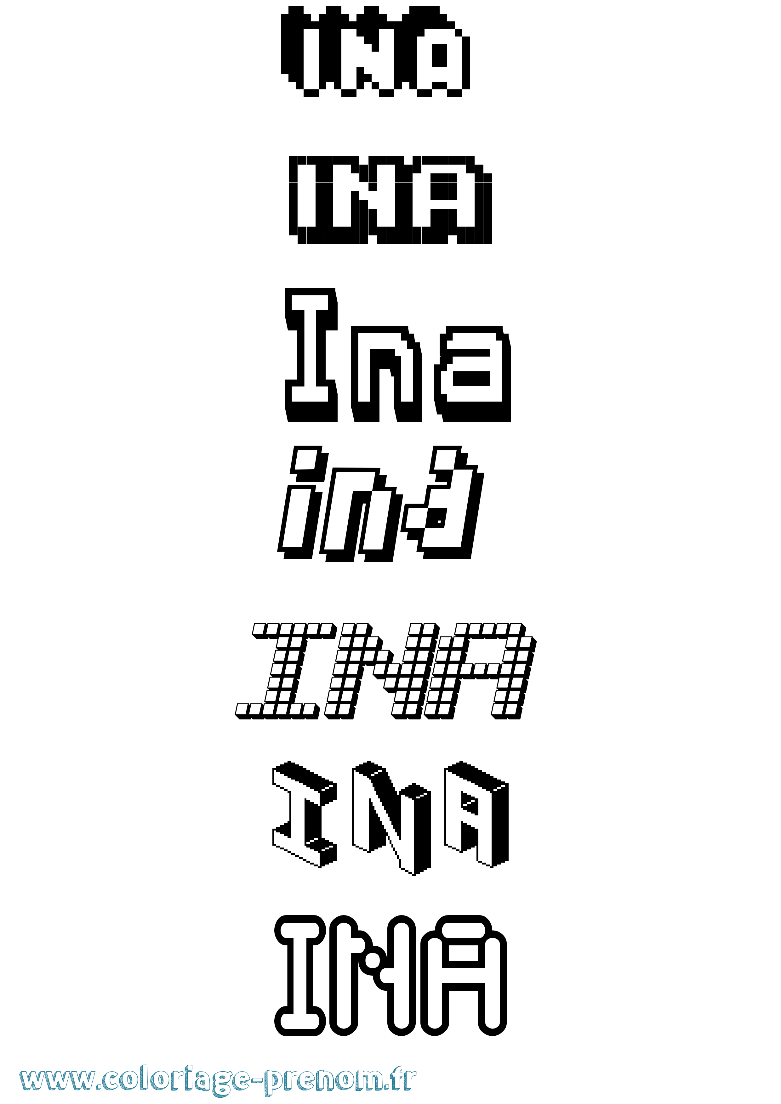 Coloriage prénom Ina Pixel